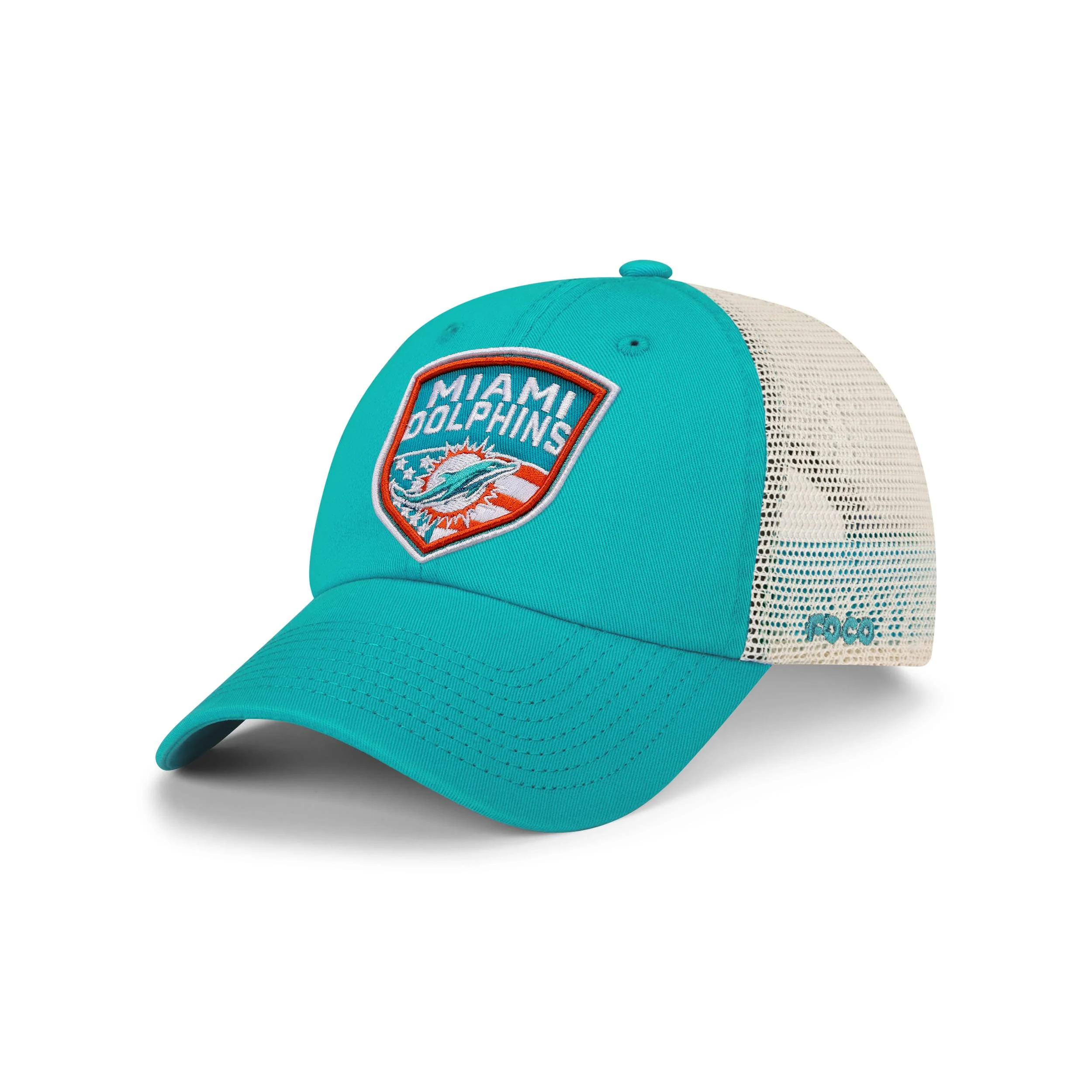 Miami Dolphins NFL Americana Patch Casual Trucker Cap (PREORDER - SHIPS LATE JUNE)