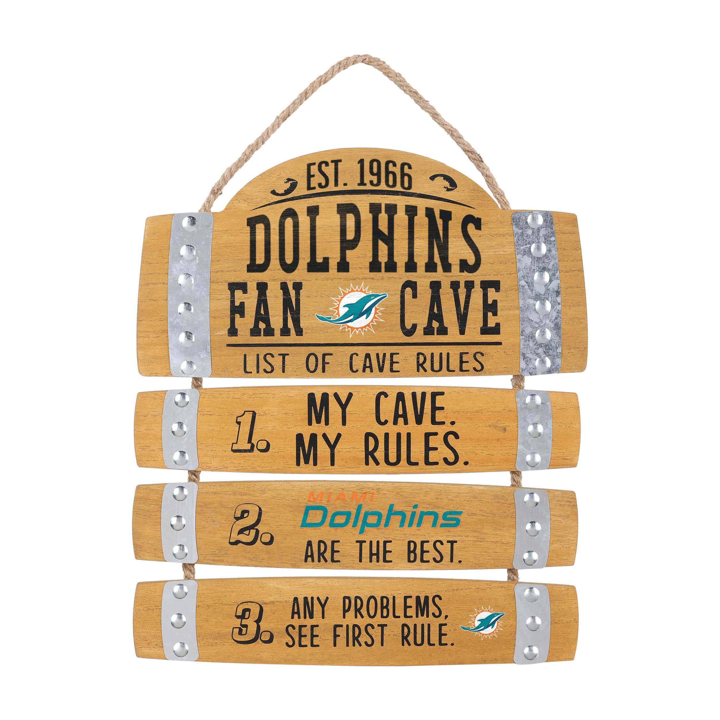 Miami Dolphins NFL Barrel Slat Mancave Sign