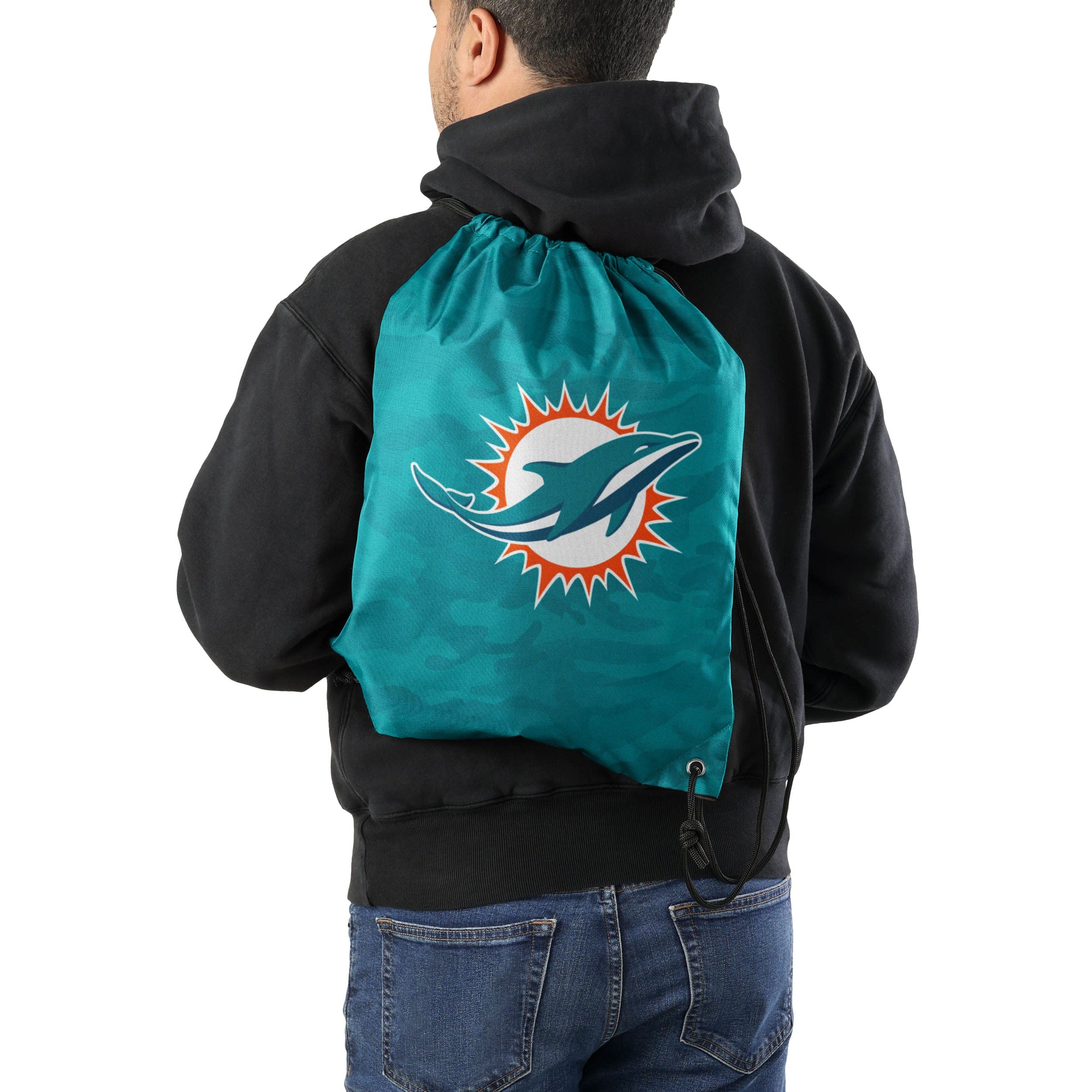Miami Dolphins NFL Big Logo Camo Drawstring Backpack - Image 2