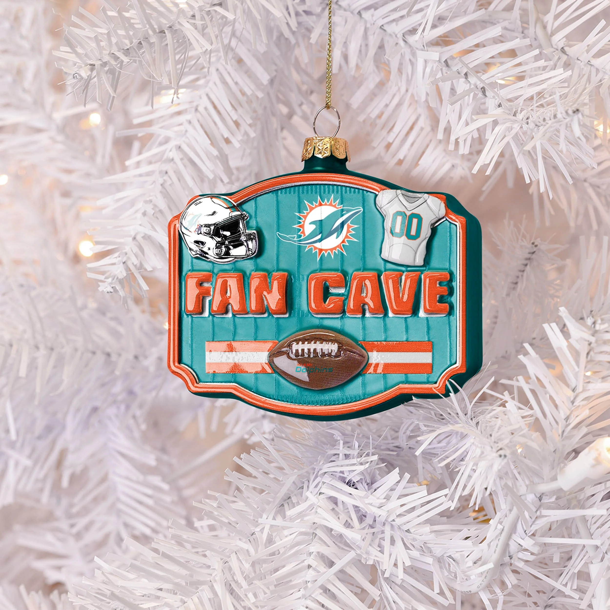 Miami Dolphins NFL Blown Glass Fan Cave Ornament - Image 3
