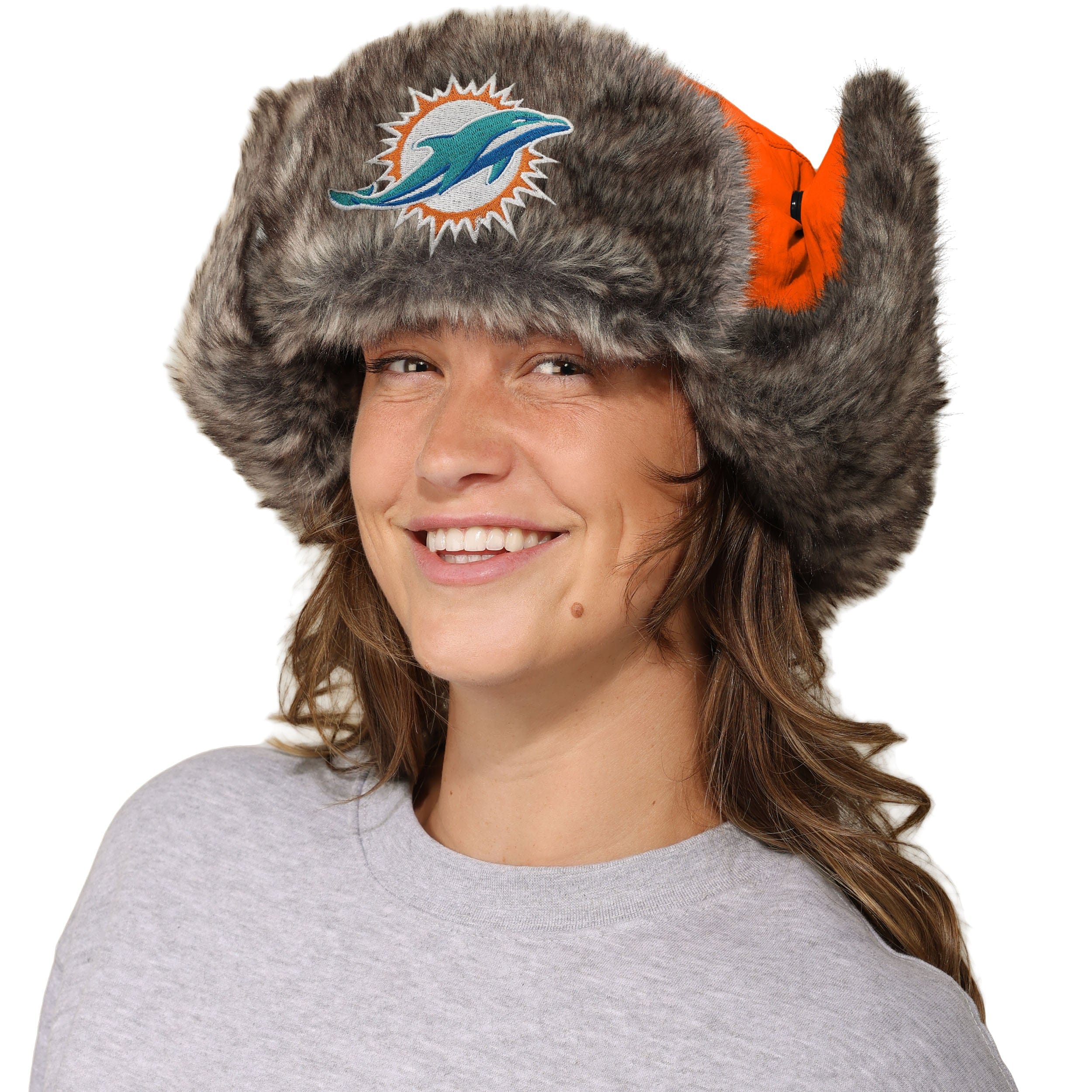 Miami Dolphins NFL Faux Fur Trapper Hat - Image 3