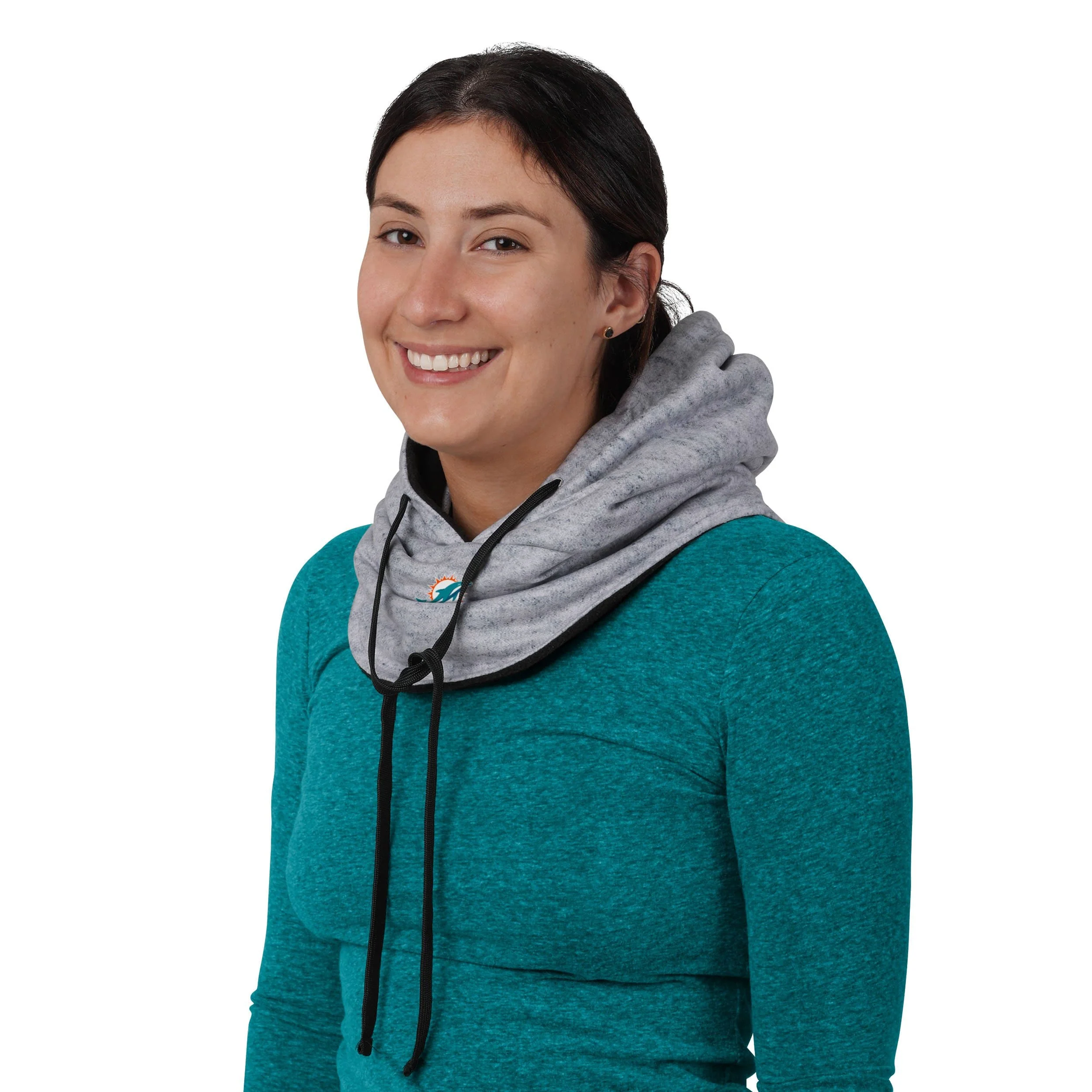 Miami Dolphins NFL Heather Gray Drawstring Hooded Gaiter Scarf - Image 4