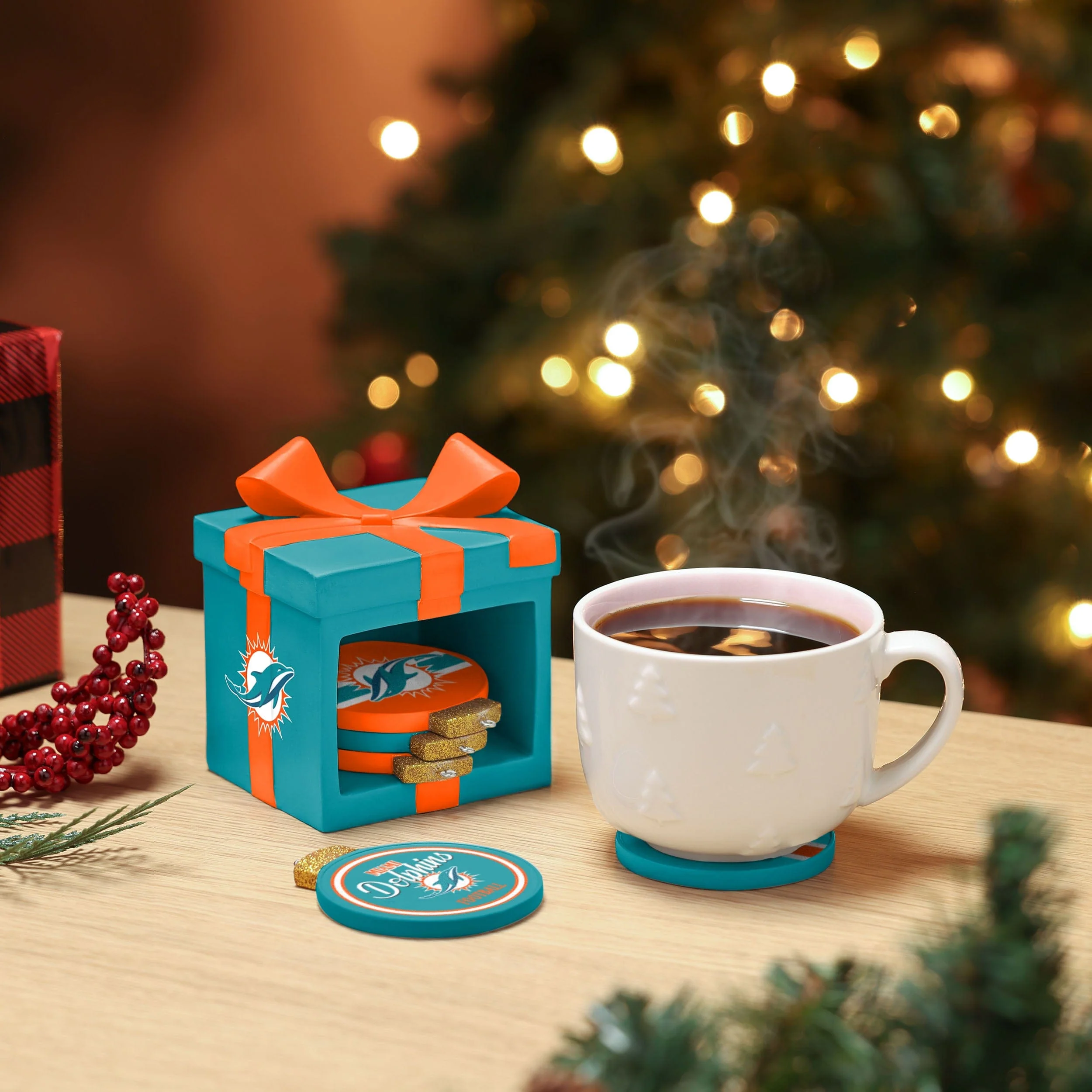 Miami Dolphins NFL Holiday 5 Pack Coaster Set - Image 2