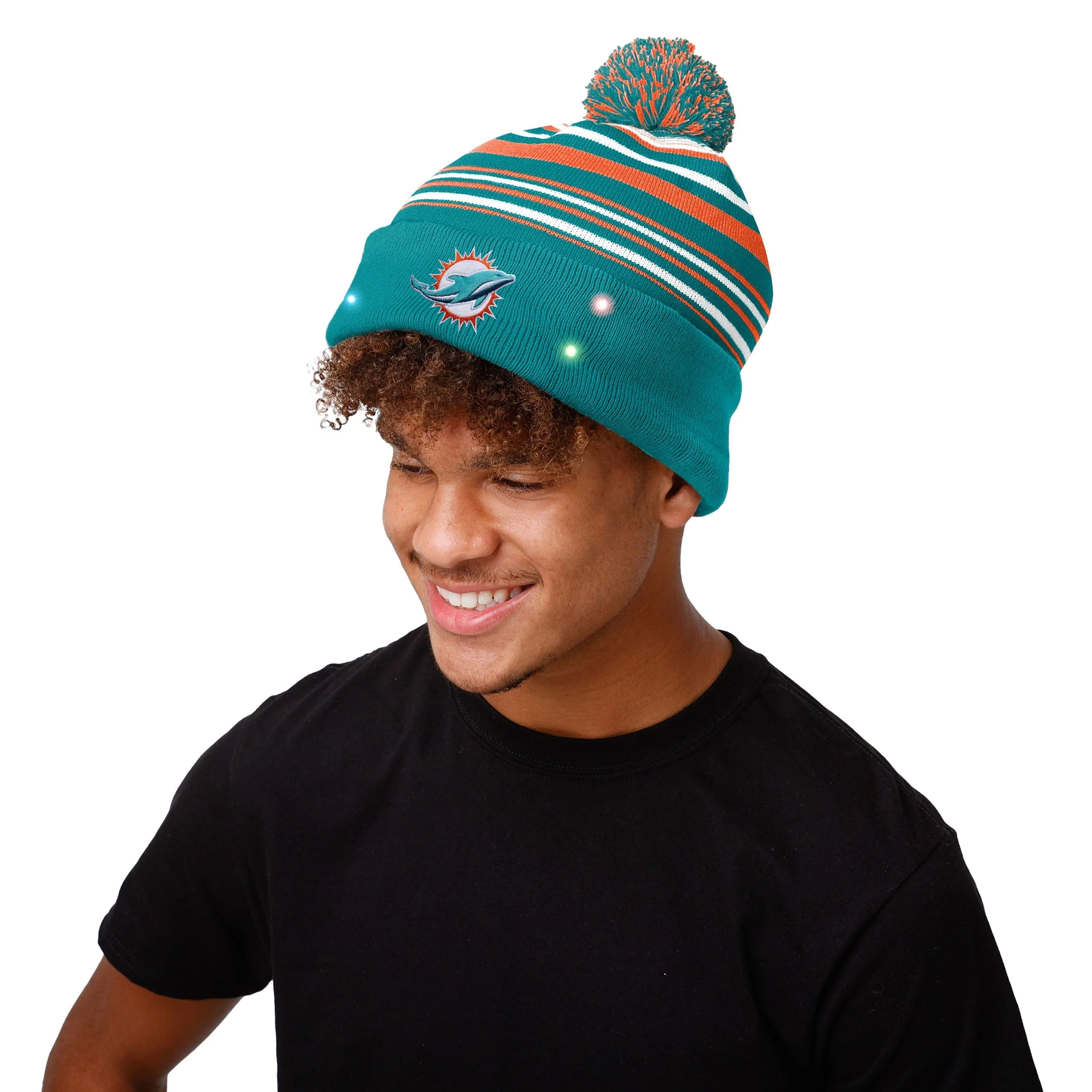 Miami Dolphins NFL Horizontal Stripe Light Up Beanie - Image 3