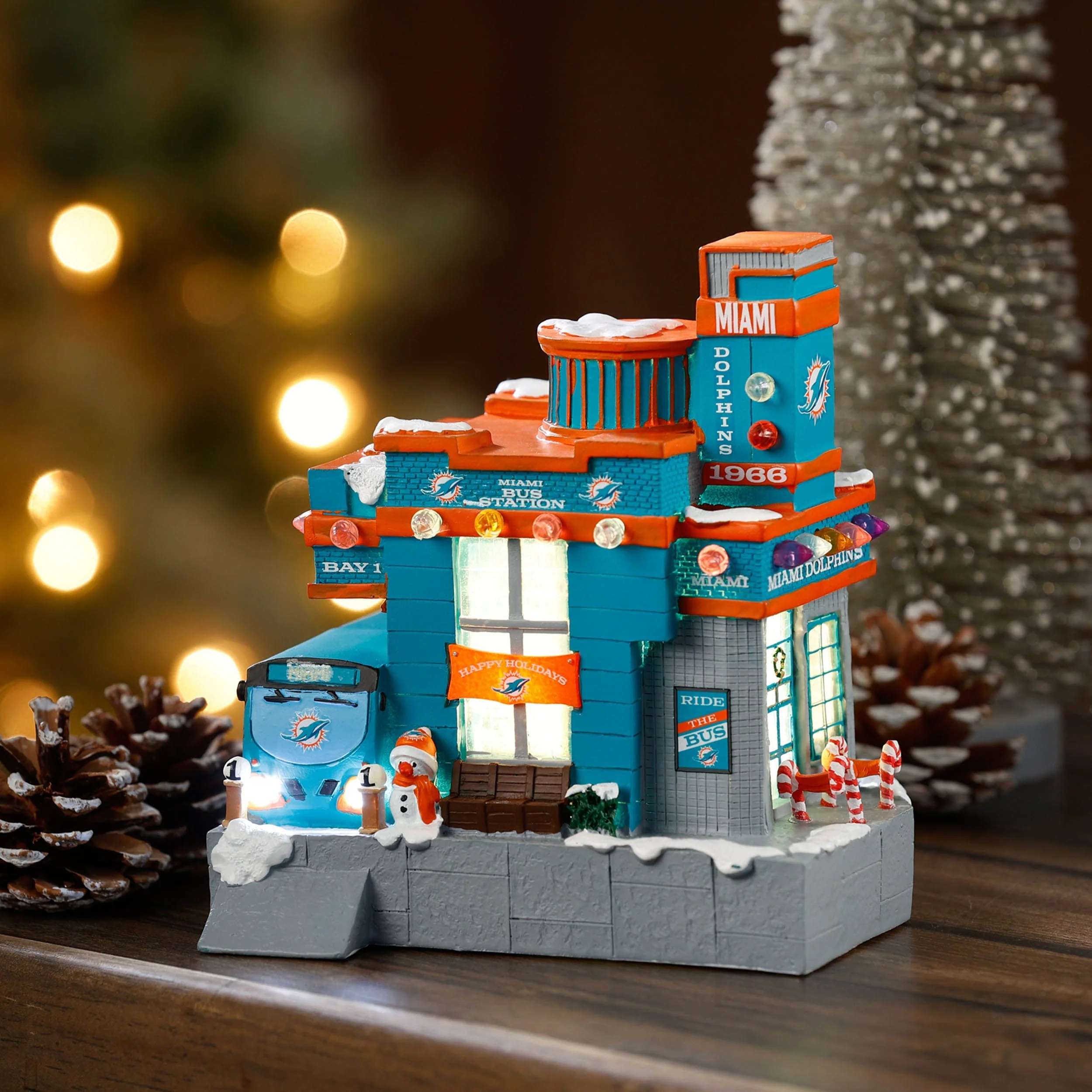 Miami Dolphins NFL Light Up Resin Team Bus Station - Image 2