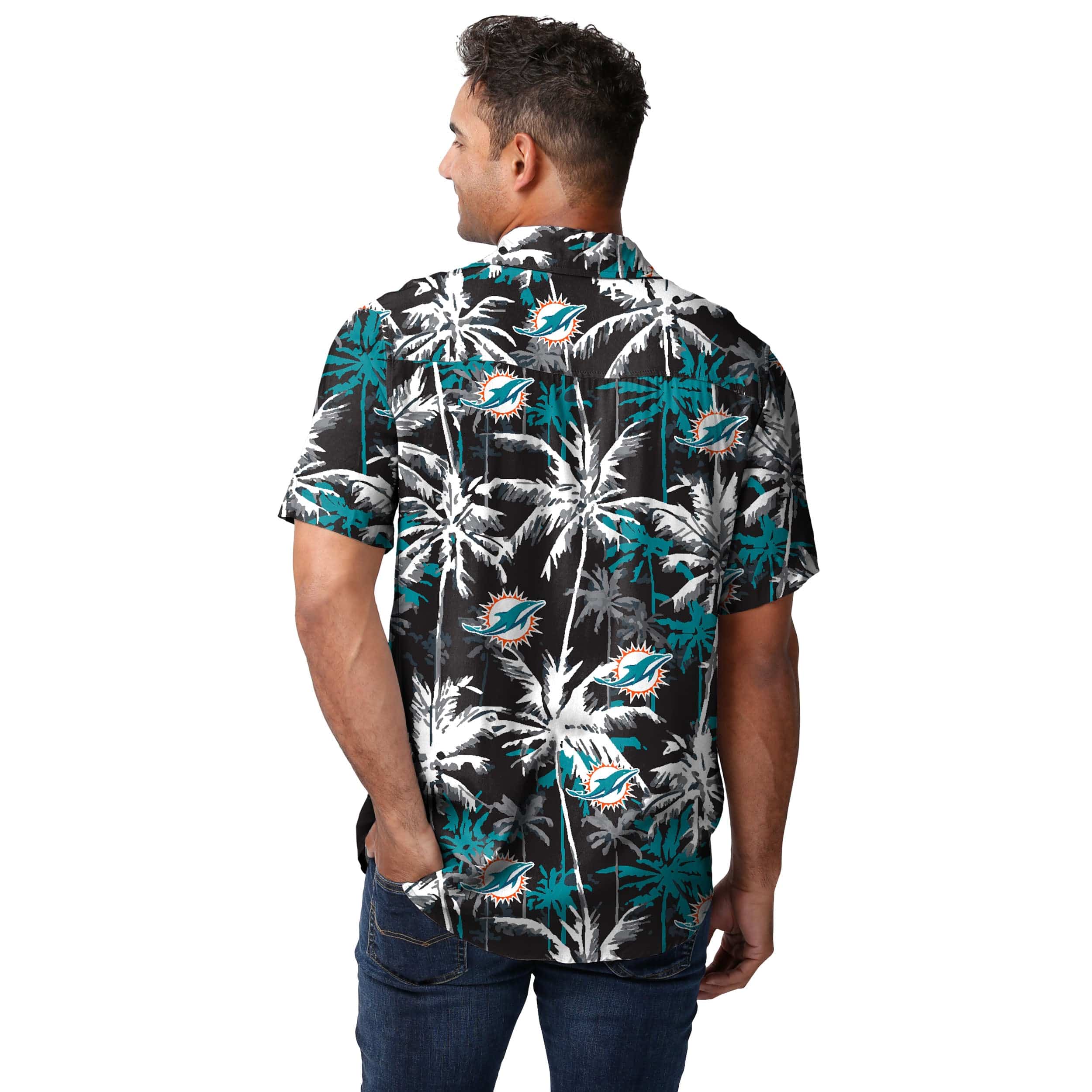 Miami Dolphins NFL Mens Black Floral Button Up Shirt - Image 3