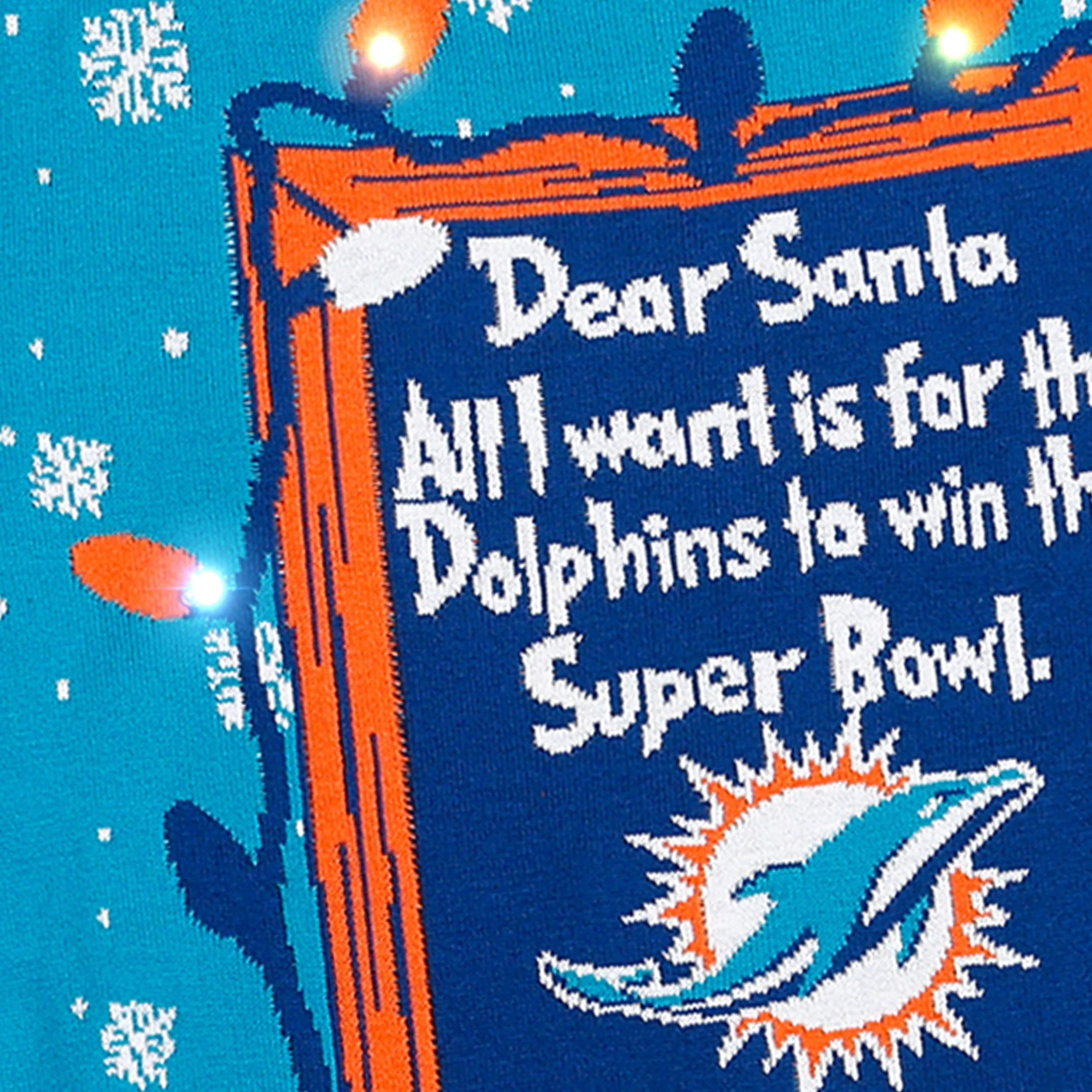 Miami Dolphins NFL Mens Dear Santa Light Up Sweater - Image 4