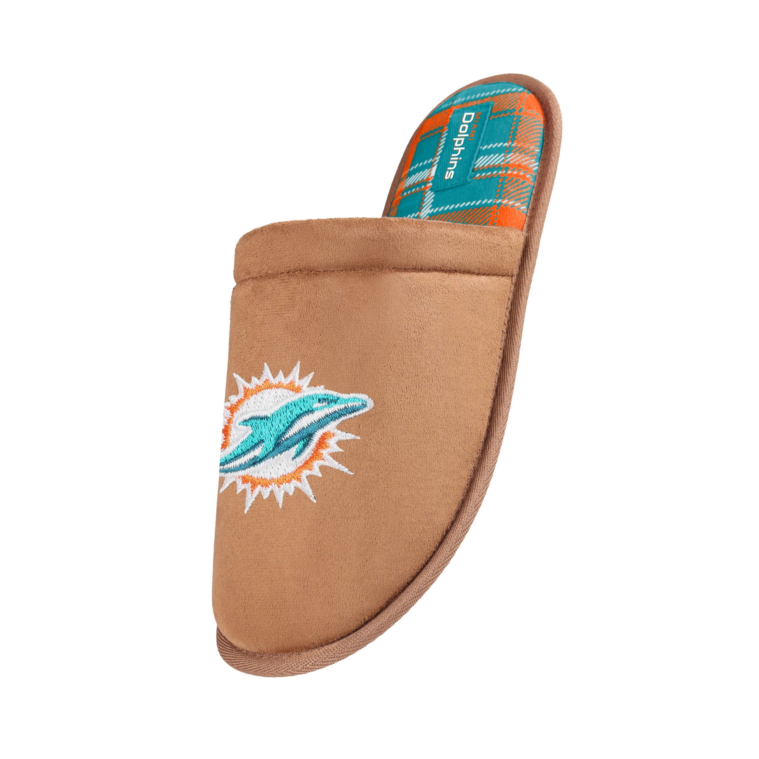 Miami Dolphins NFL Mens Flannel Lined Brown Suede Scuff Slipper - Image 2