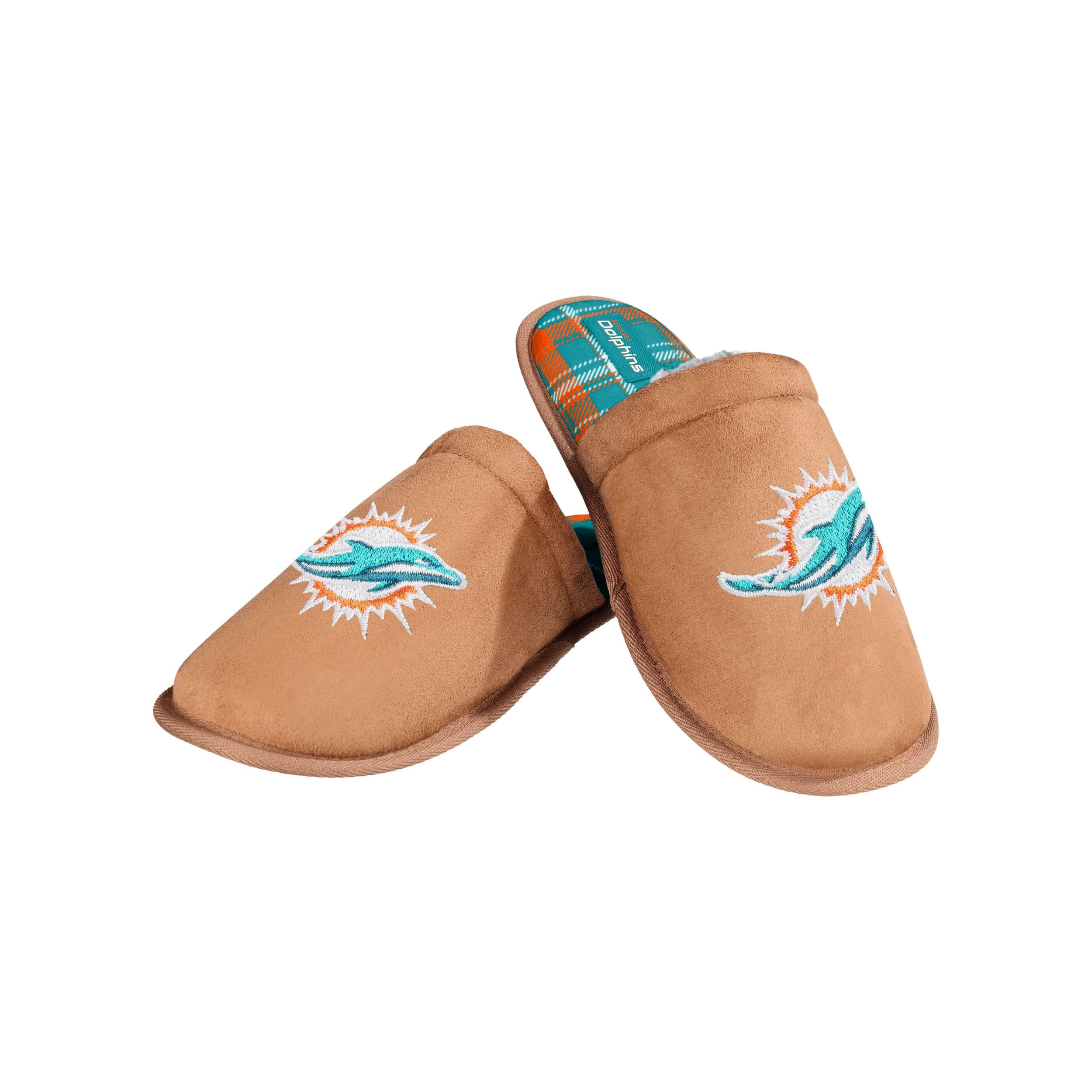 Miami Dolphins NFL Mens Flannel Lined Brown Suede Scuff Slipper - Image 3
