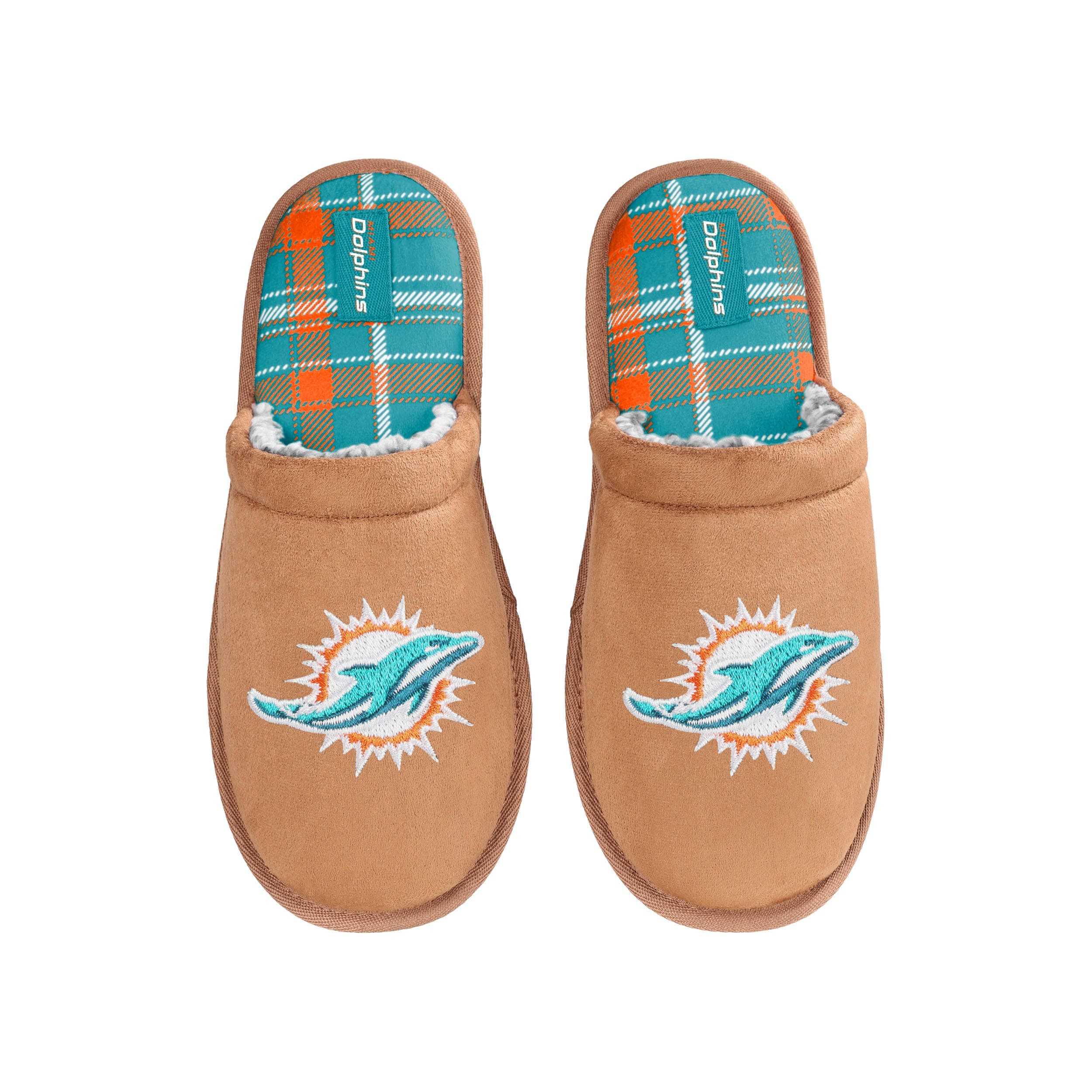 Miami Dolphins NFL Mens Flannel Lined Brown Suede Scuff Slipper - Image 4