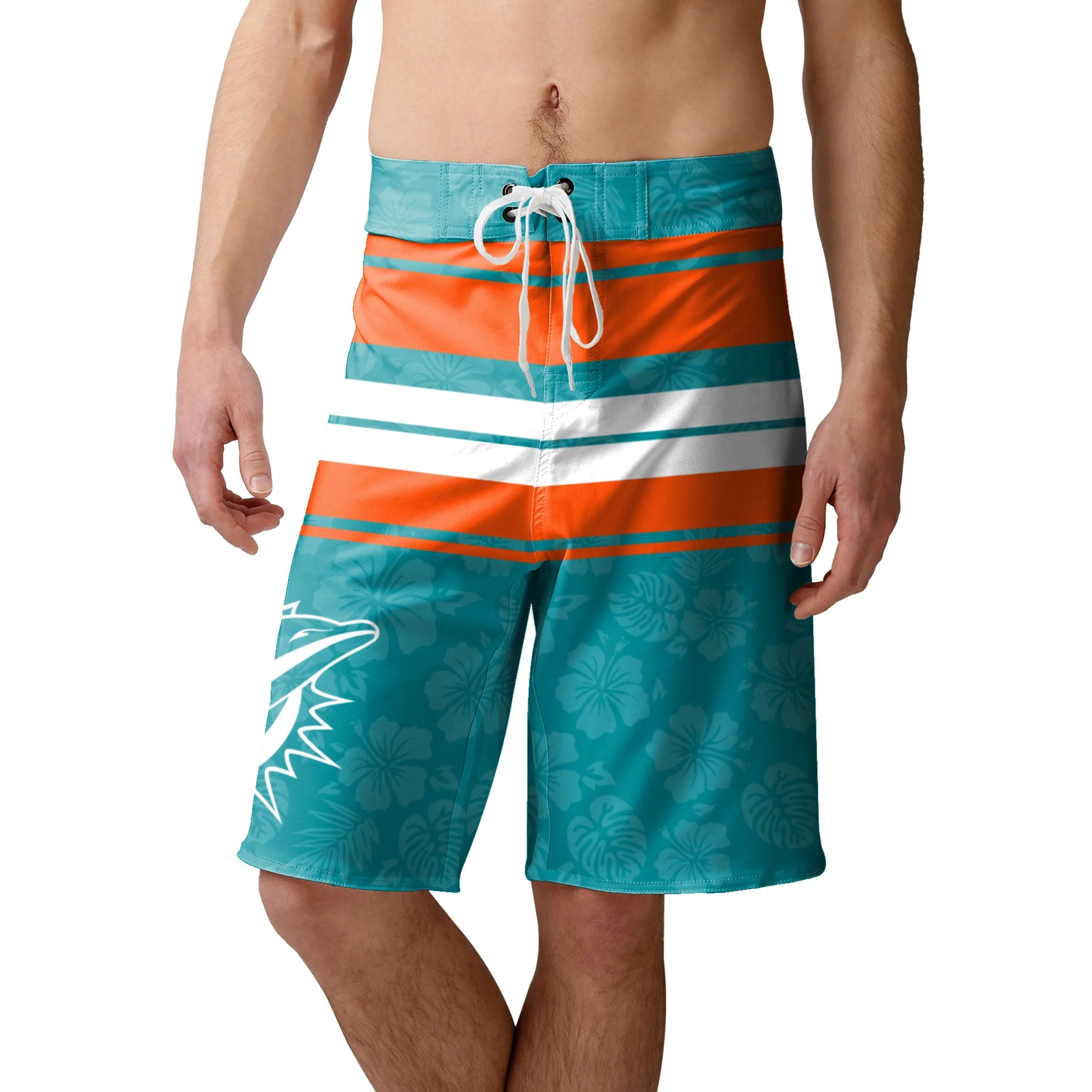 Miami Dolphins NFL Mens Hibiscus Boardwalk Stripe Boardshorts - Image 2