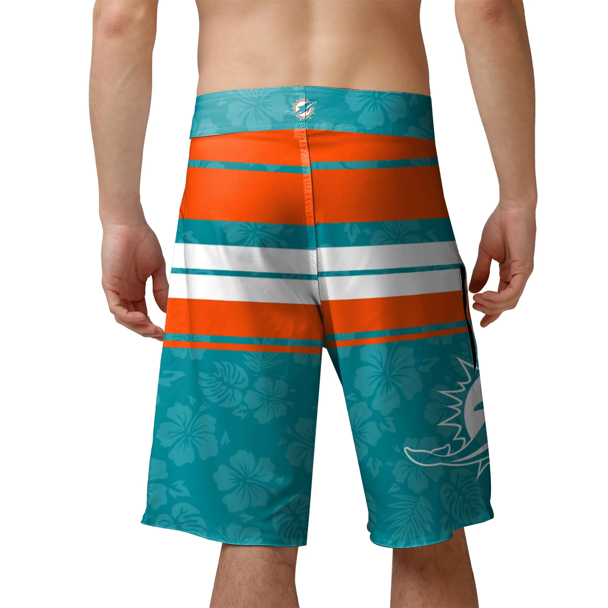 Miami Dolphins NFL Mens Hibiscus Boardwalk Stripe Boardshorts - Image 3