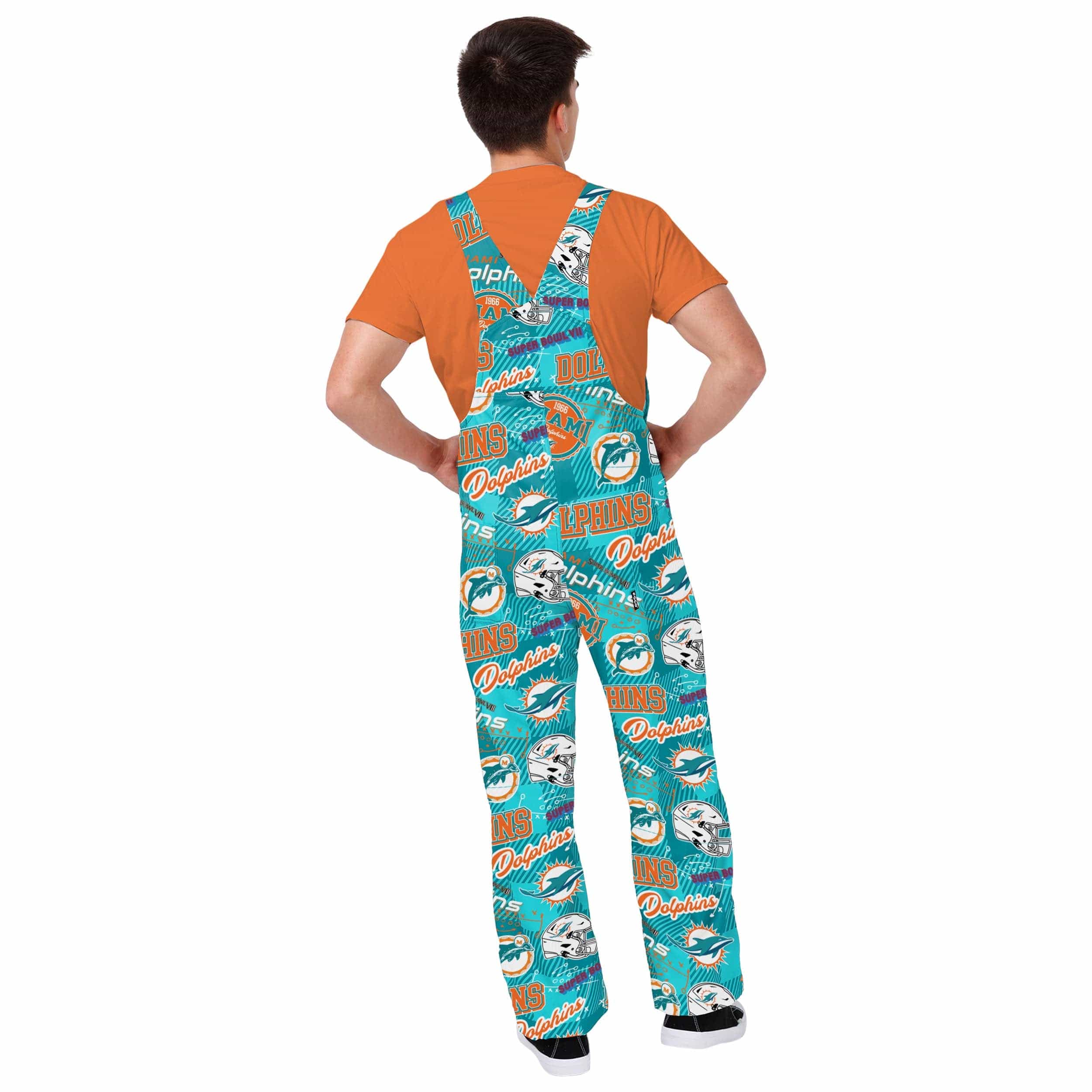 Miami Dolphins NFL Mens Historic Print Bib Overalls - Image 2