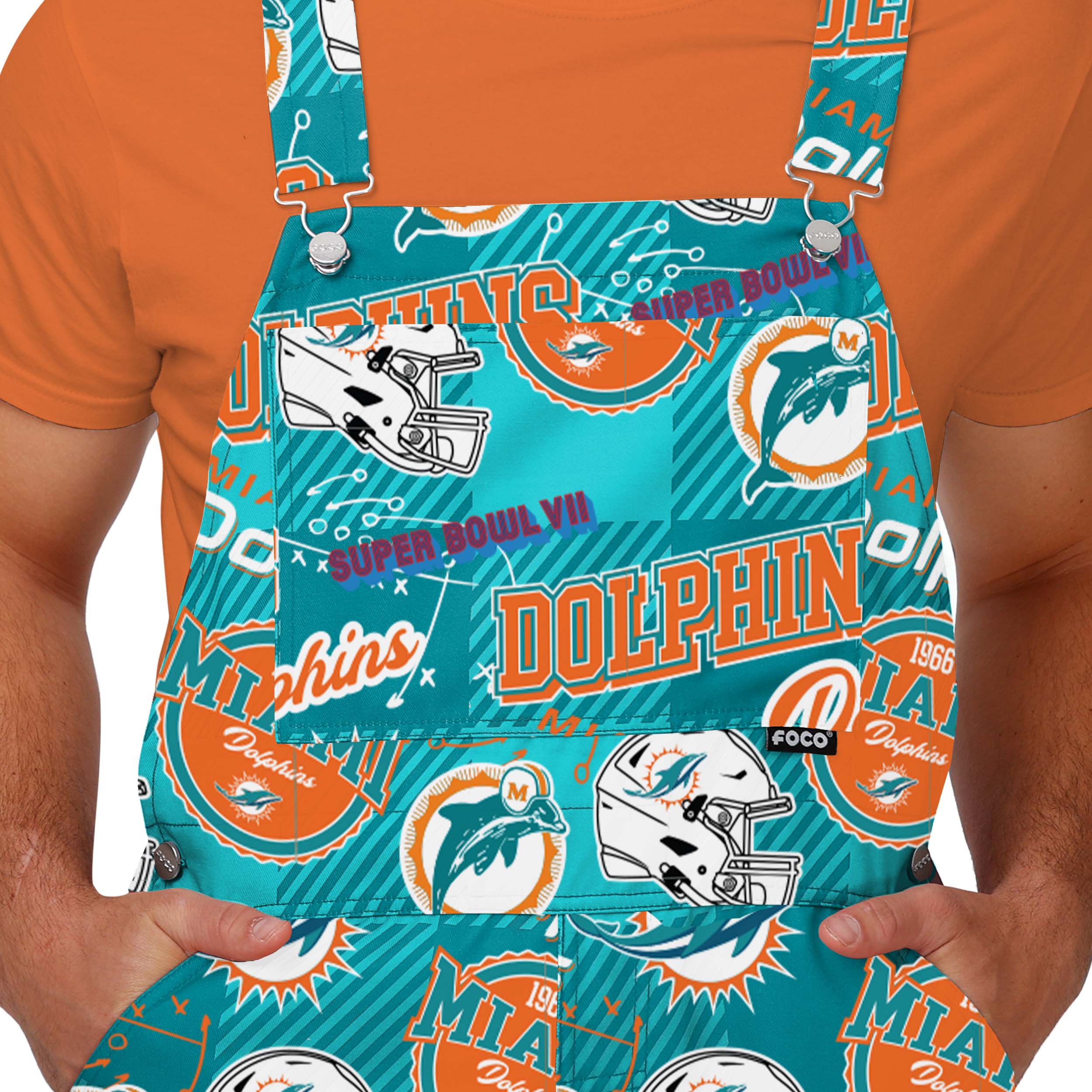 Miami Dolphins NFL Mens Historic Print Bib Overalls - Image 4