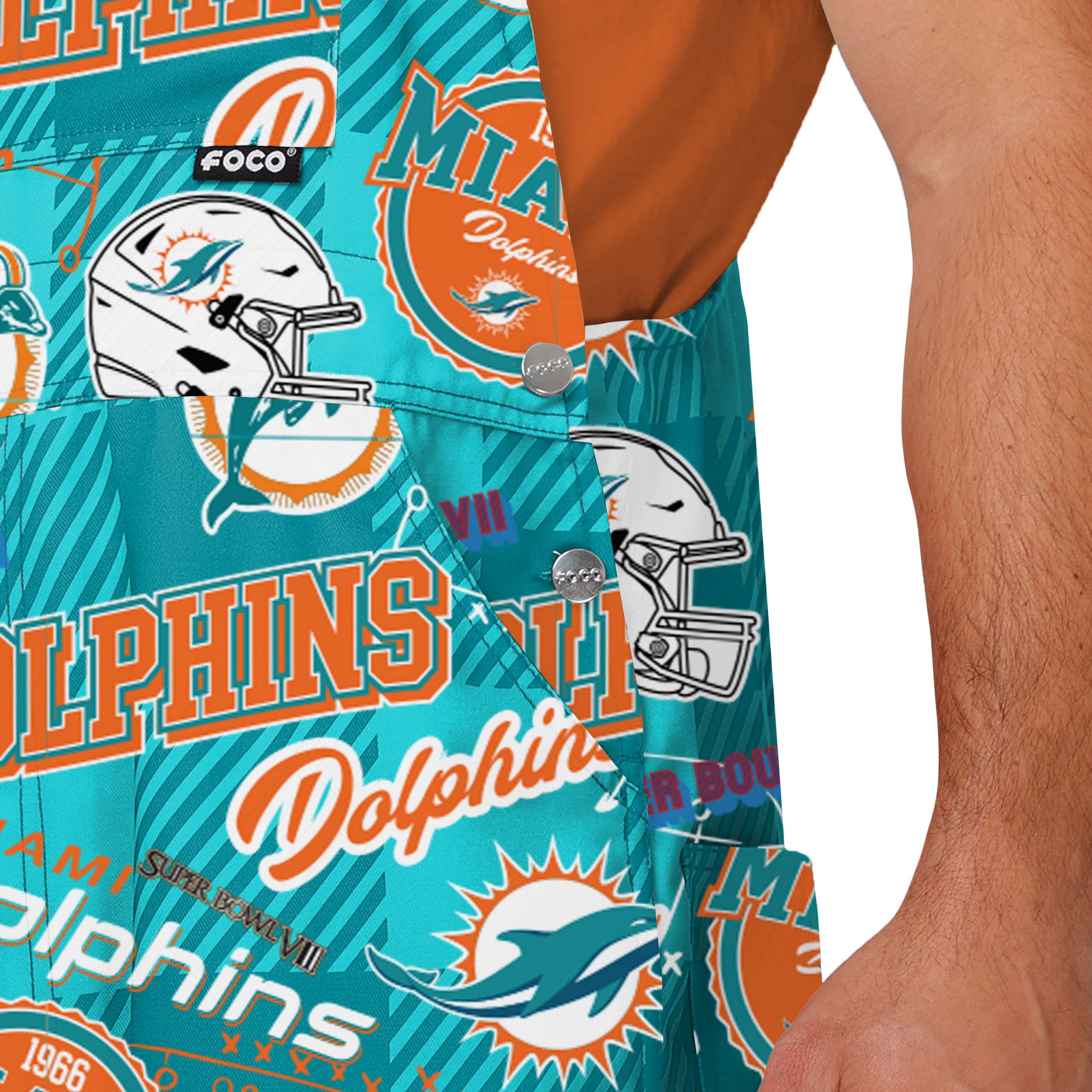 Miami Dolphins NFL Mens Historic Print Bib Overalls - Image 5