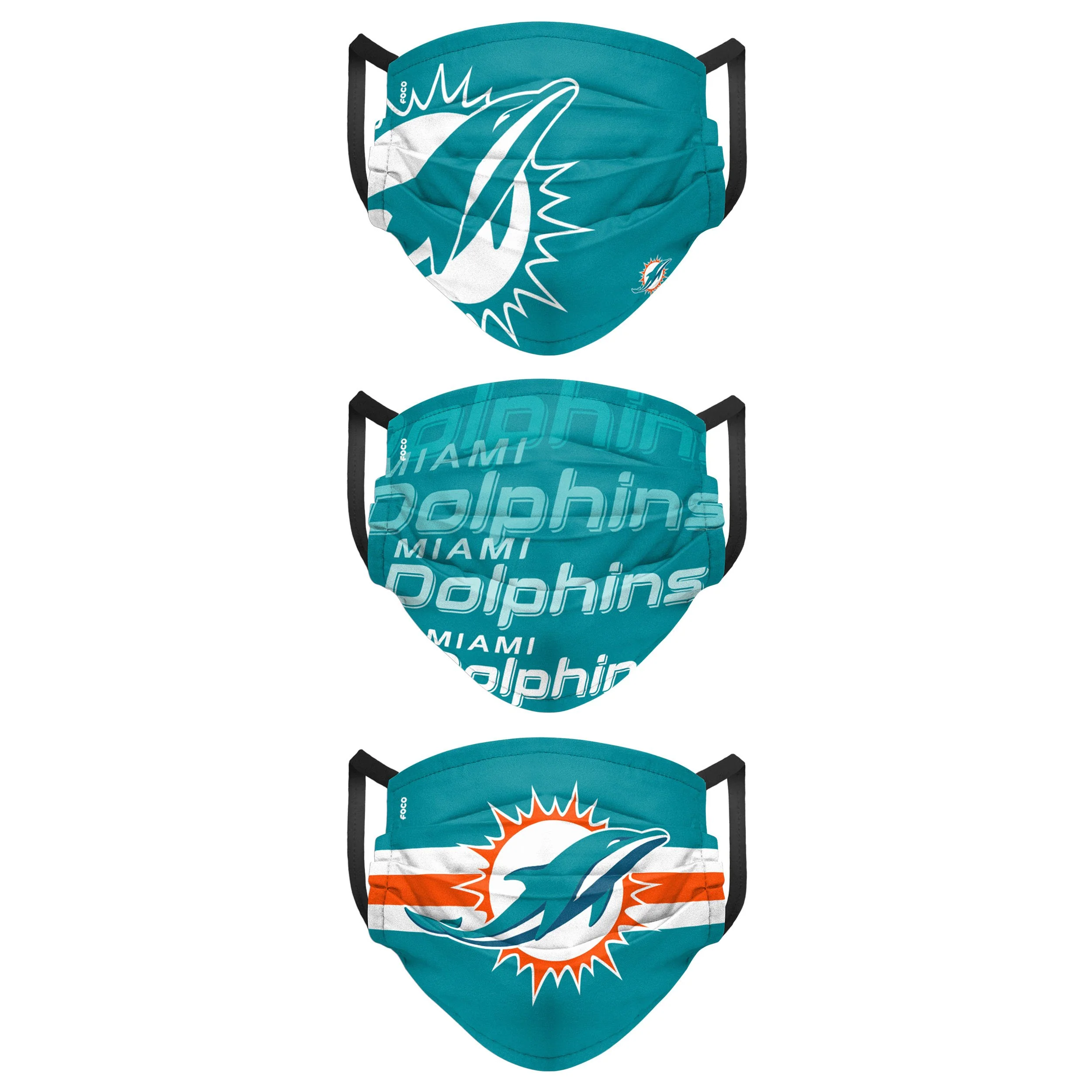 Miami Dolphins NFL Mens Matchday 3 Pack Face Cover - Image 2