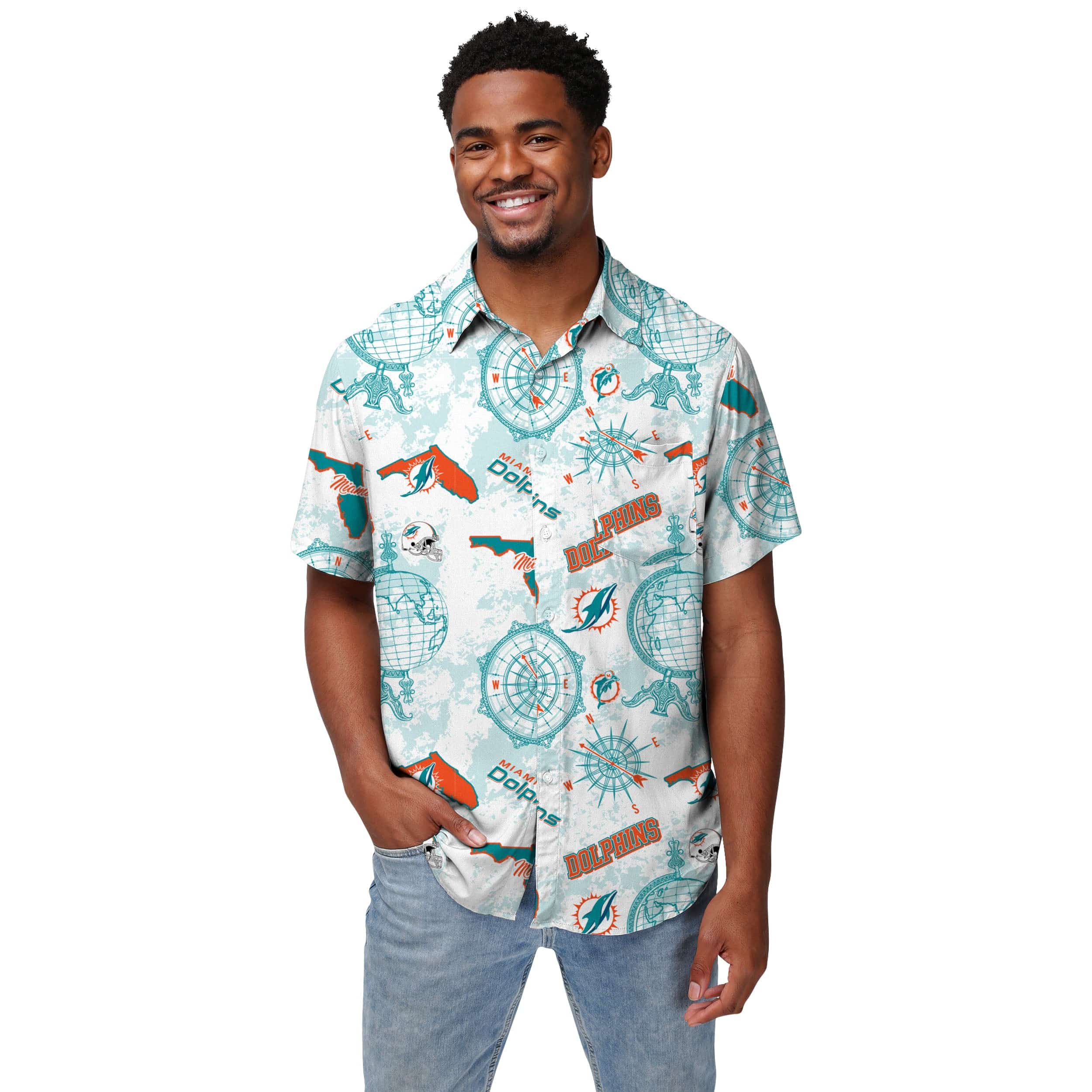 Miami Dolphins NFL Mens Mercader Button Up Shirt - Image 2