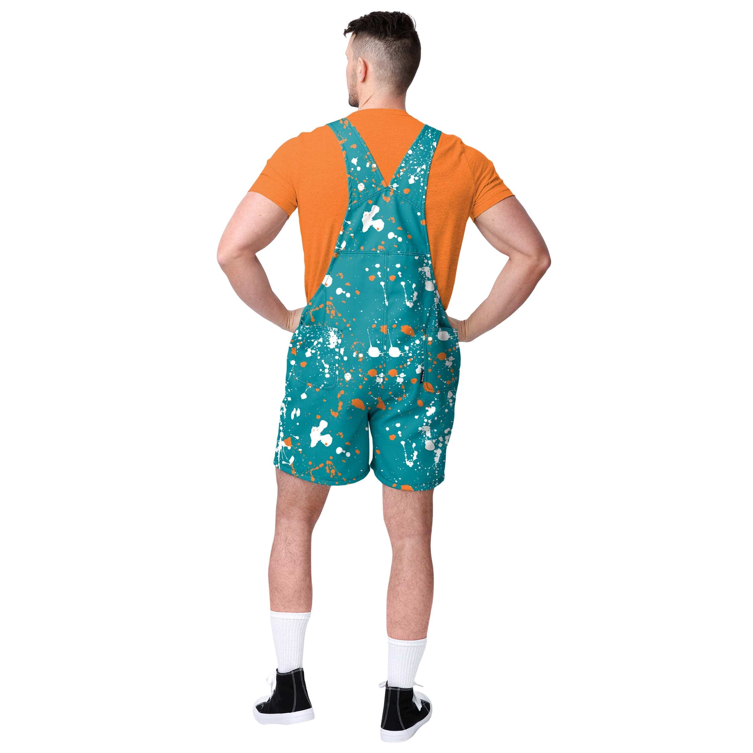 Miami Dolphins NFL Mens Paint Splatter Bib Shortalls - Image 2