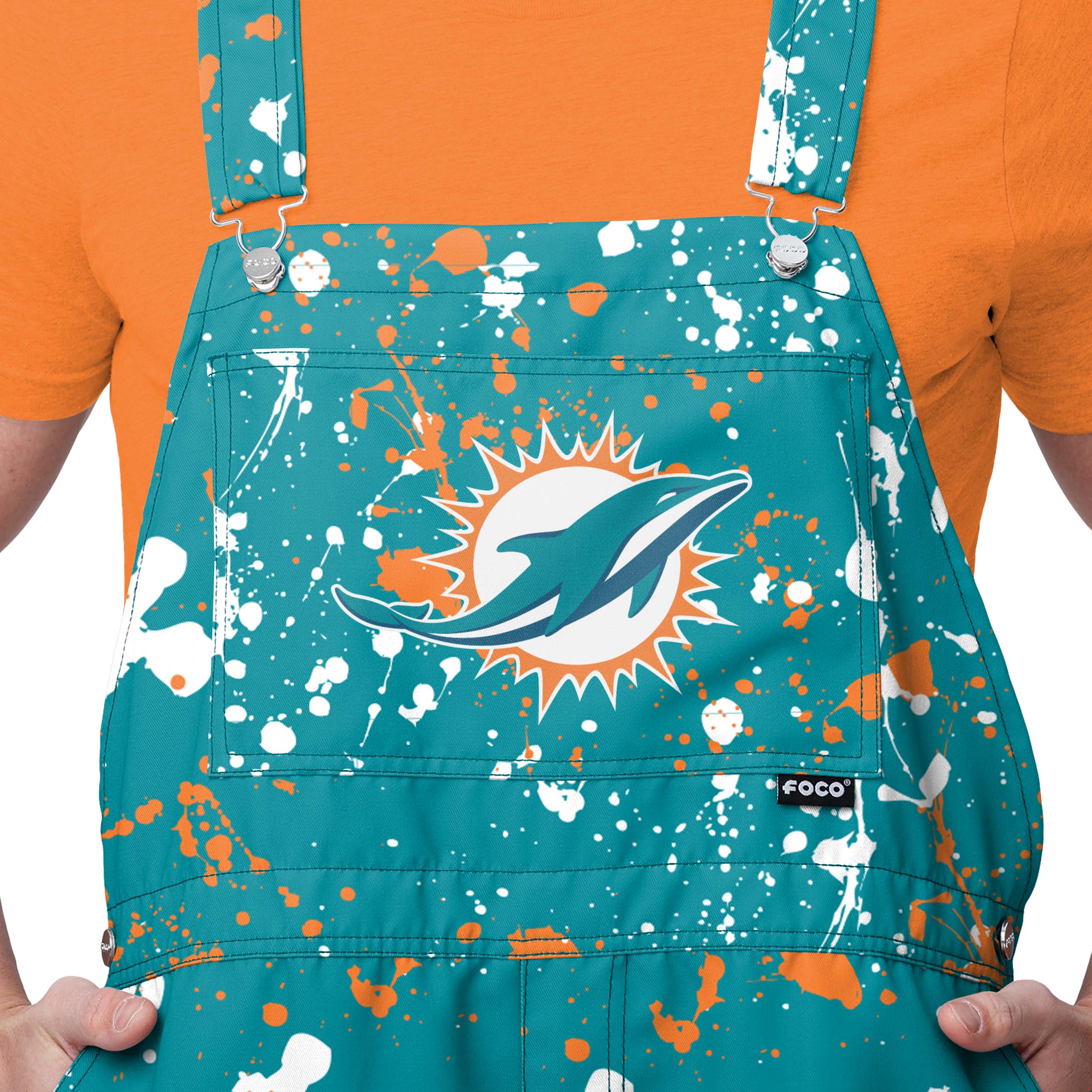 Miami Dolphins NFL Mens Paint Splatter Bib Shortalls - Image 3