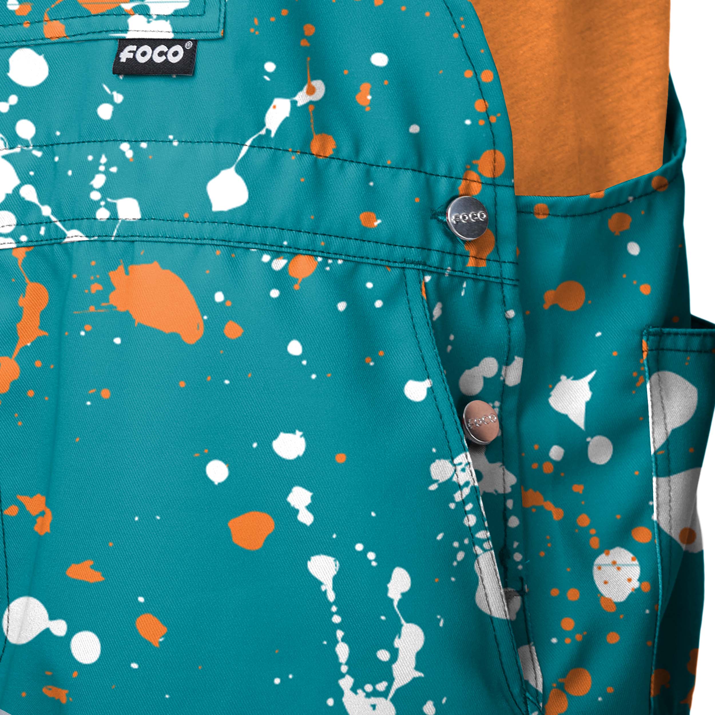 Miami Dolphins NFL Mens Paint Splatter Bib Shortalls - Image 4
