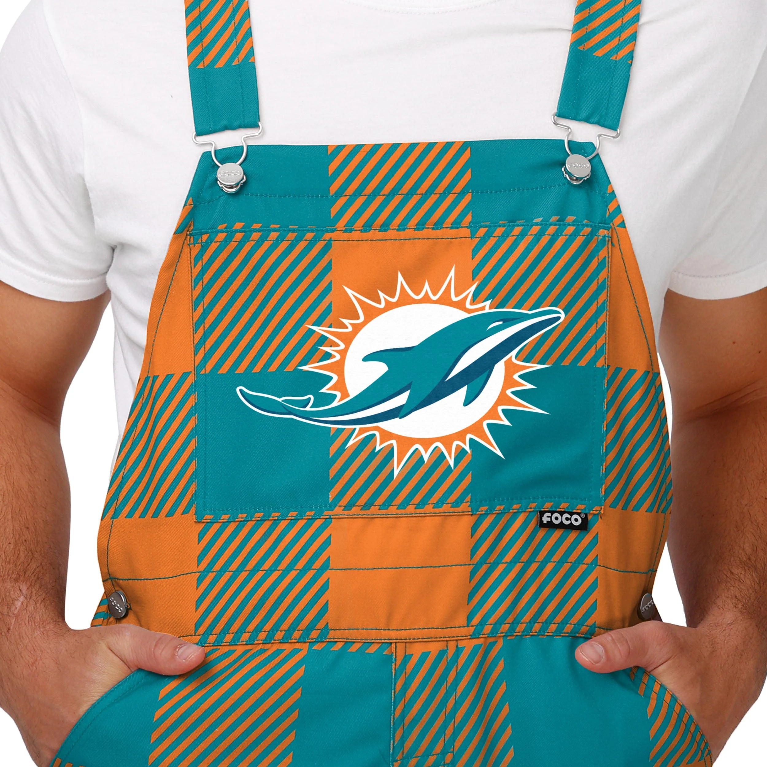 Miami Dolphins NFL Mens Plaid Bib Overalls - Image 4