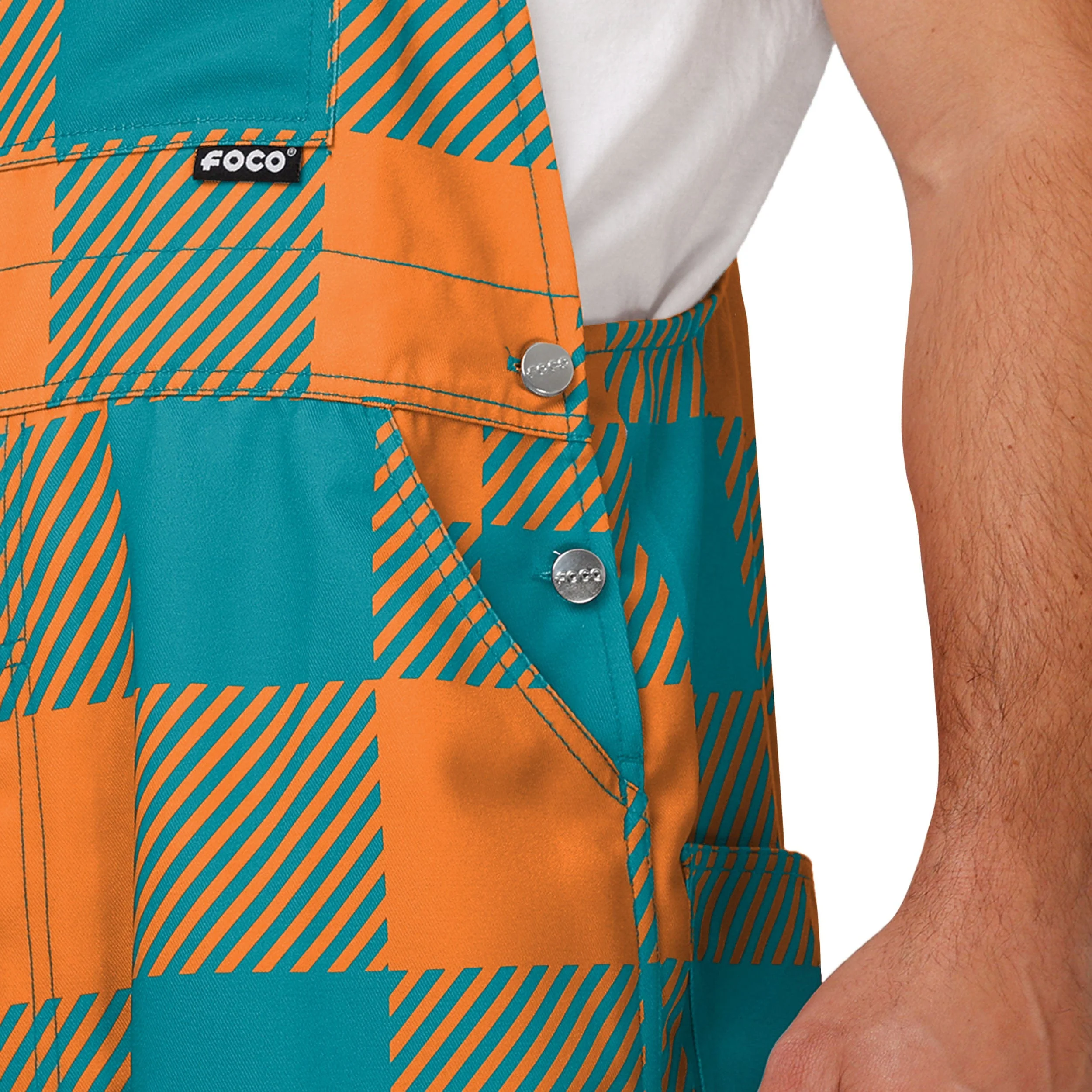 Miami Dolphins NFL Mens Plaid Bib Overalls - Image 5