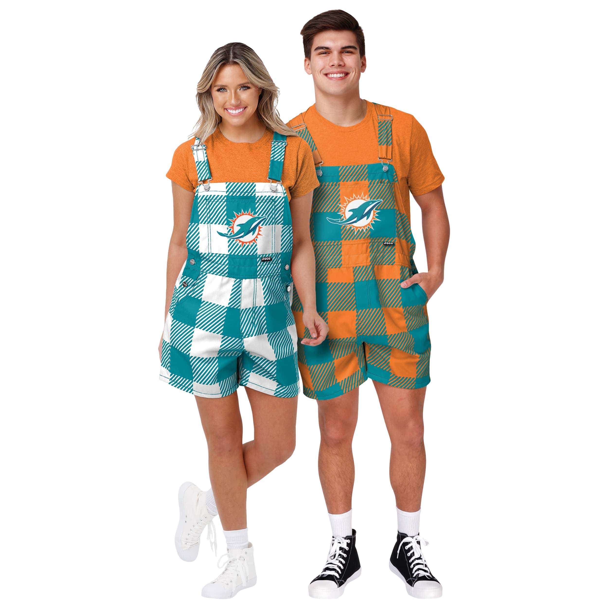 Miami Dolphins NFL Mens Plaid Bib Shortalls - Image 3