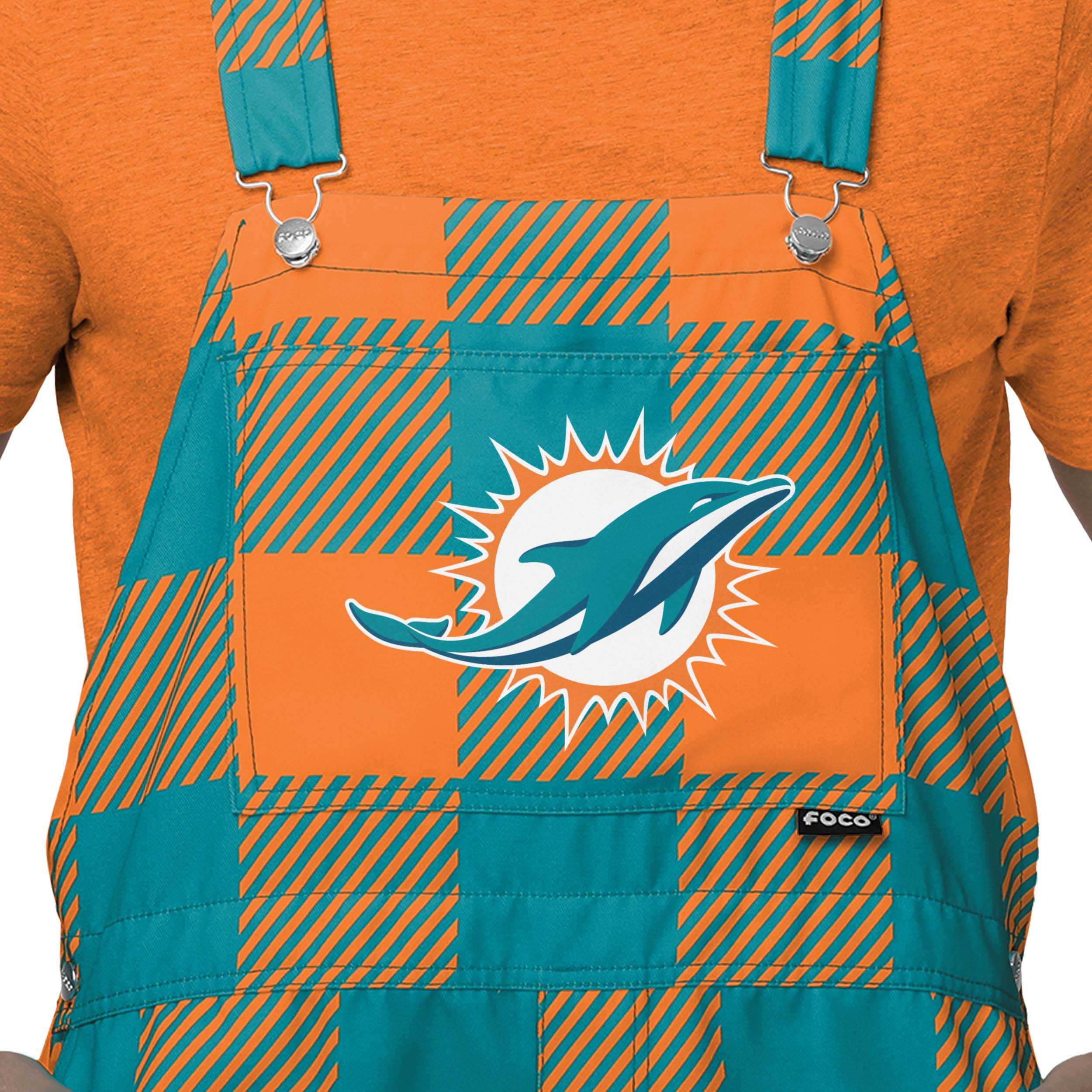 Miami Dolphins NFL Mens Plaid Bib Shortalls - Image 4