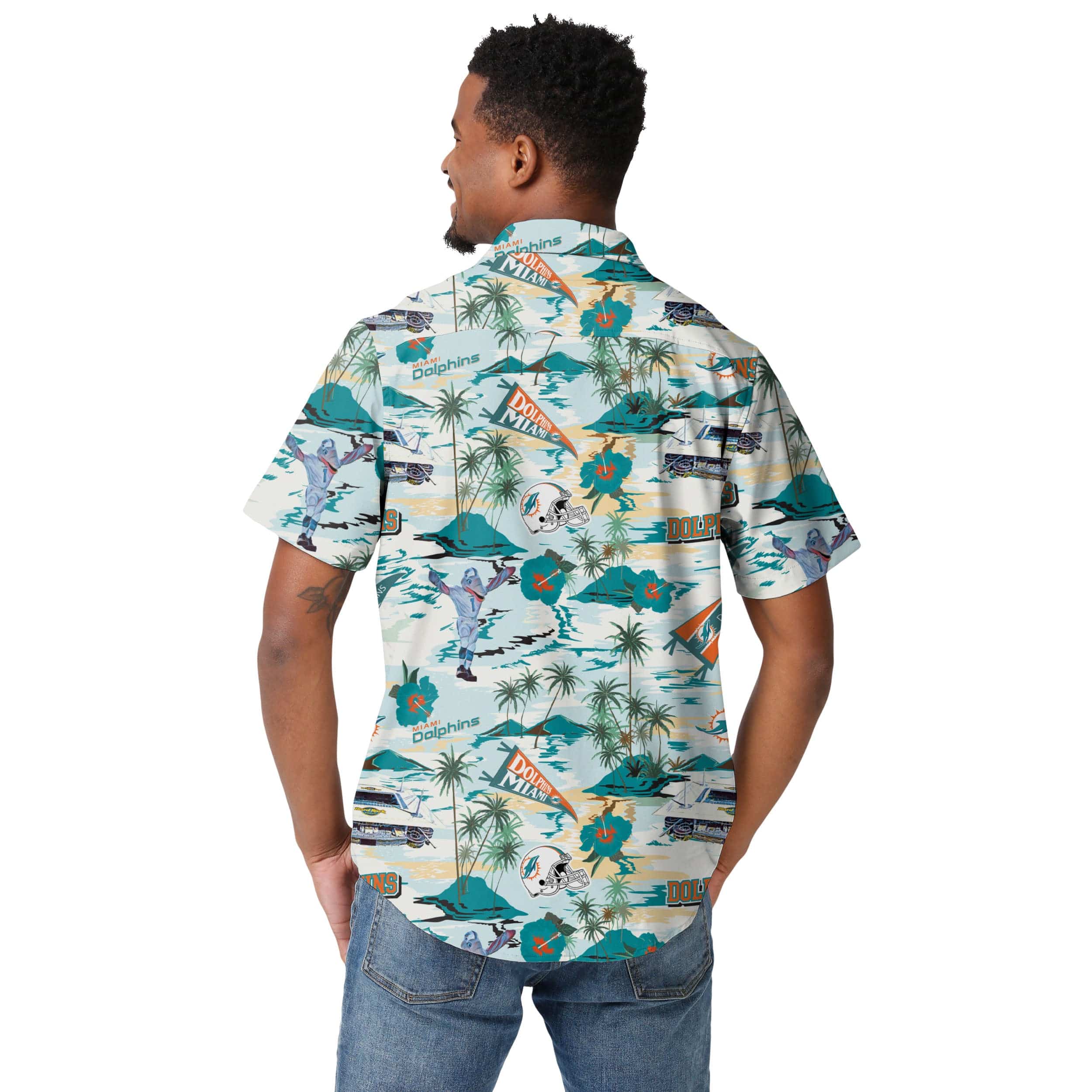Miami Dolphins NFL Mens Thematic Stadium Print Button Up Shirt - Image 3