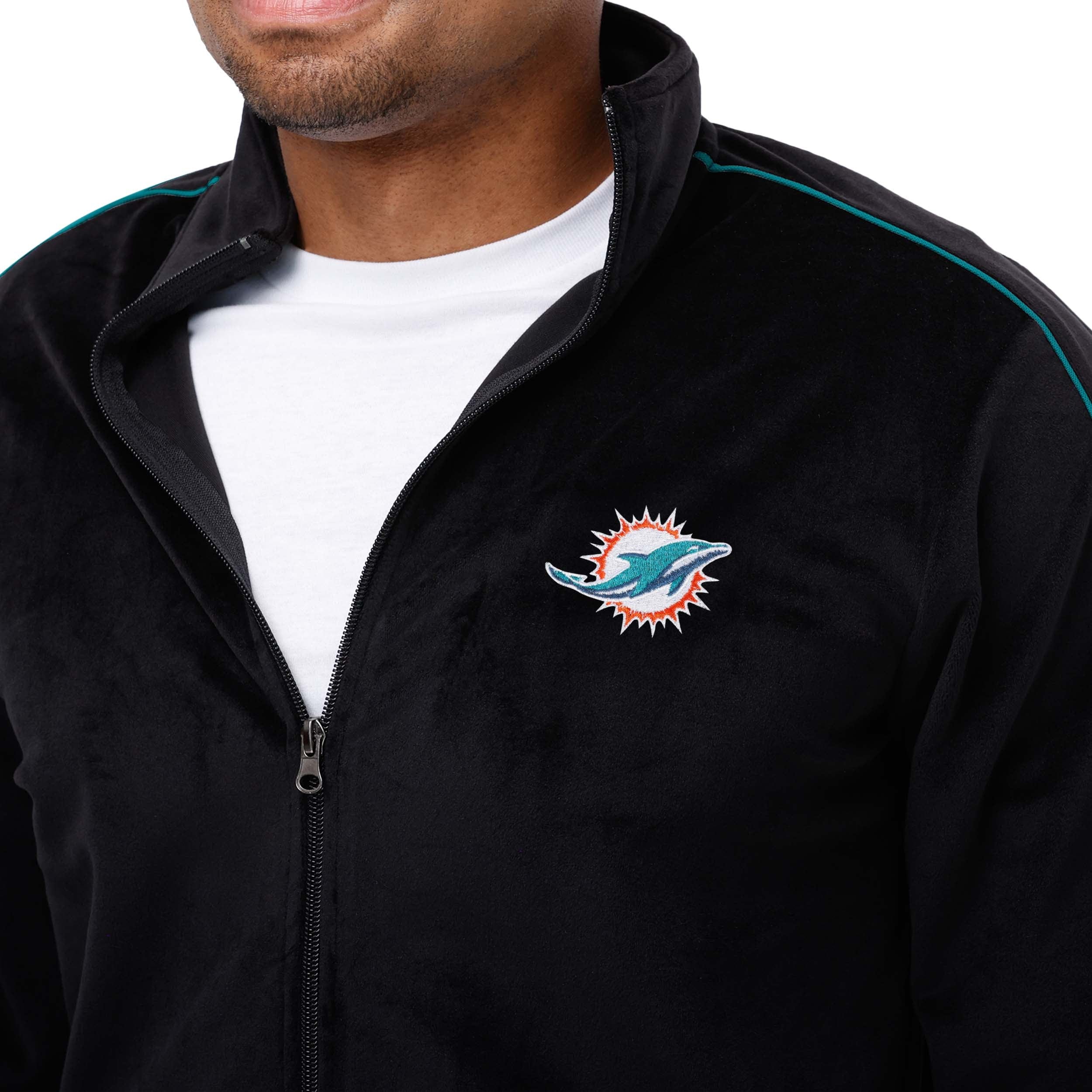 Miami Dolphins NFL Mens Velour Zip Up Top - Image 3