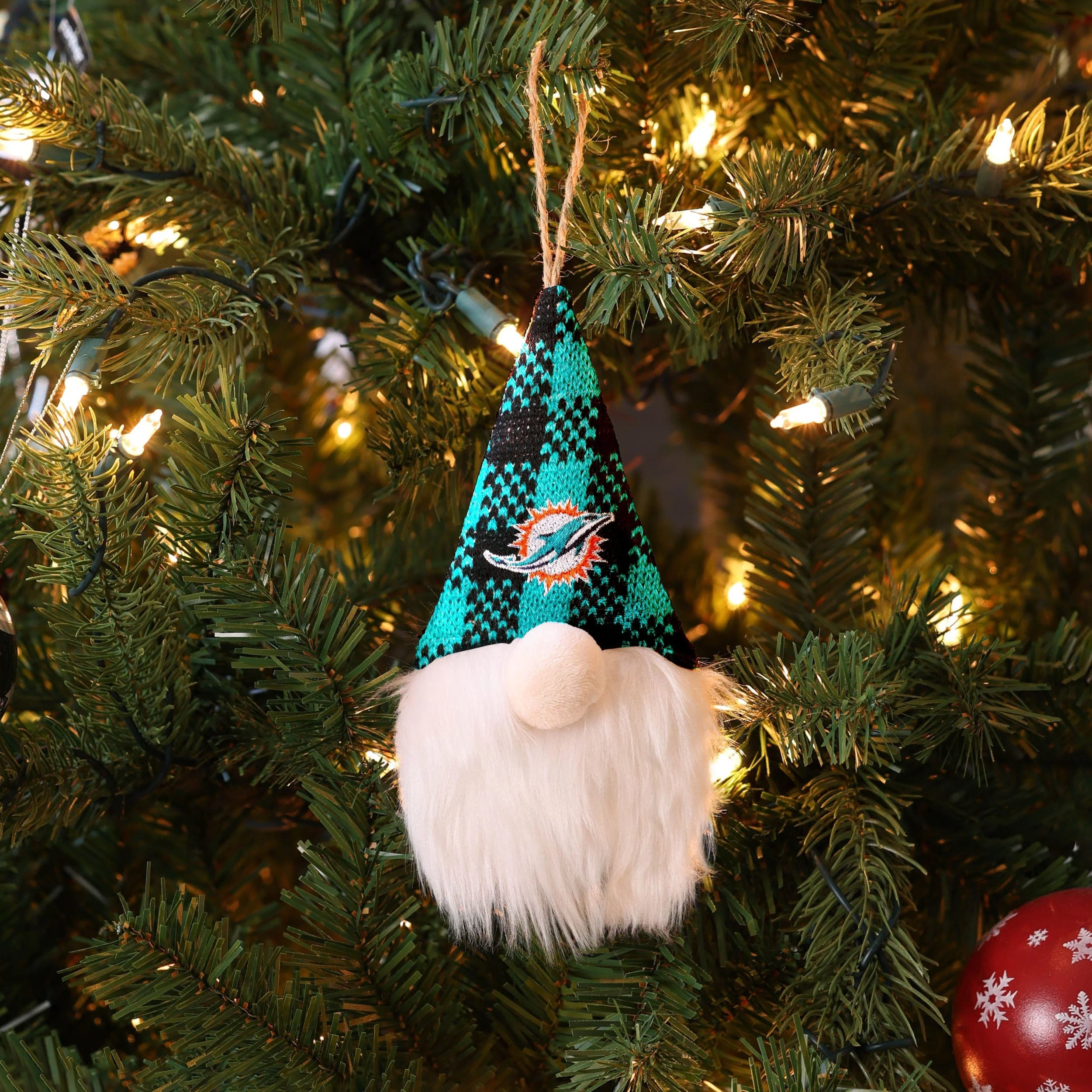 Miami Dolphins NFL Plaid Hat Plush Gnome Ornament - Image 3