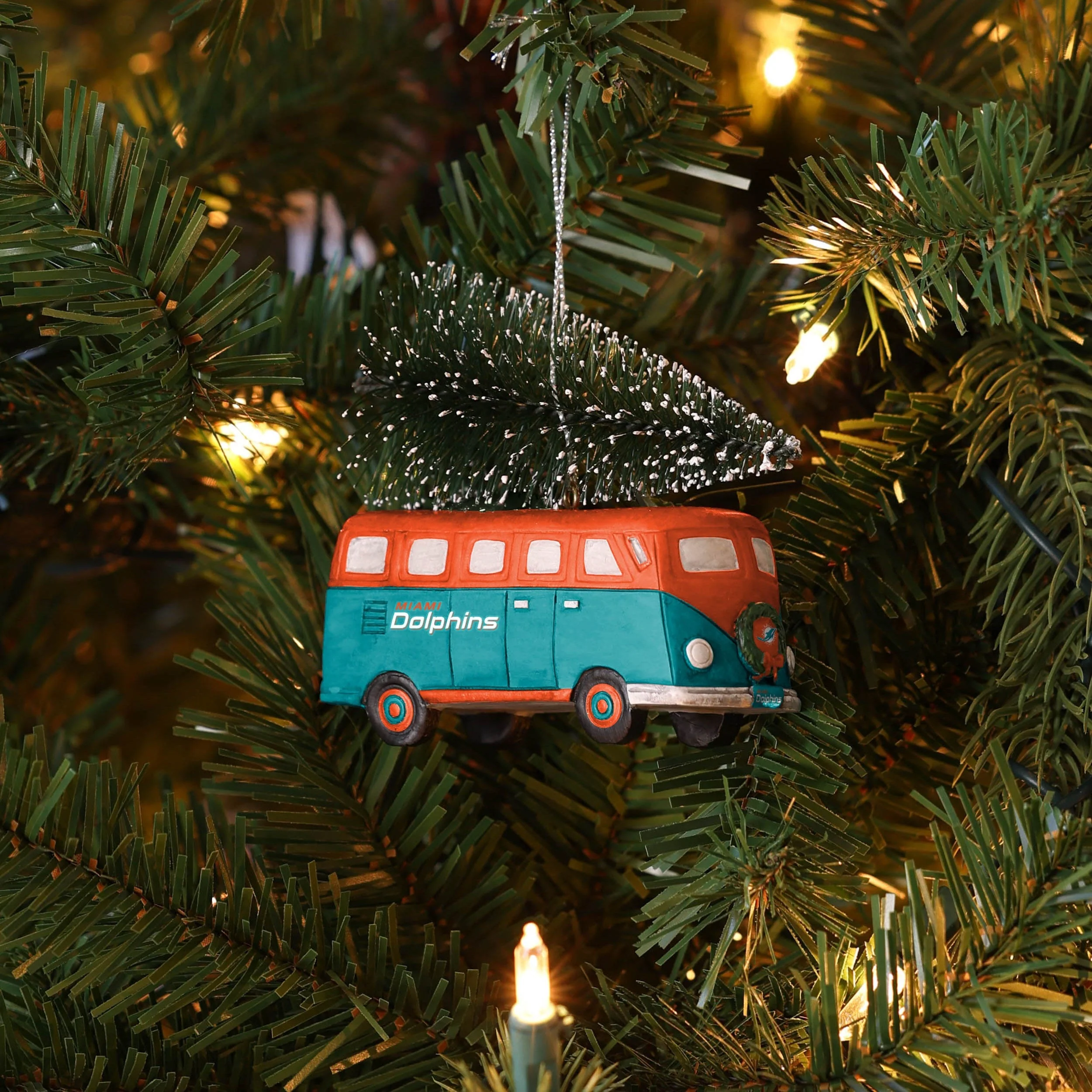 Miami Dolphins NFL Retro Bus With Tree Ornament - Image 4