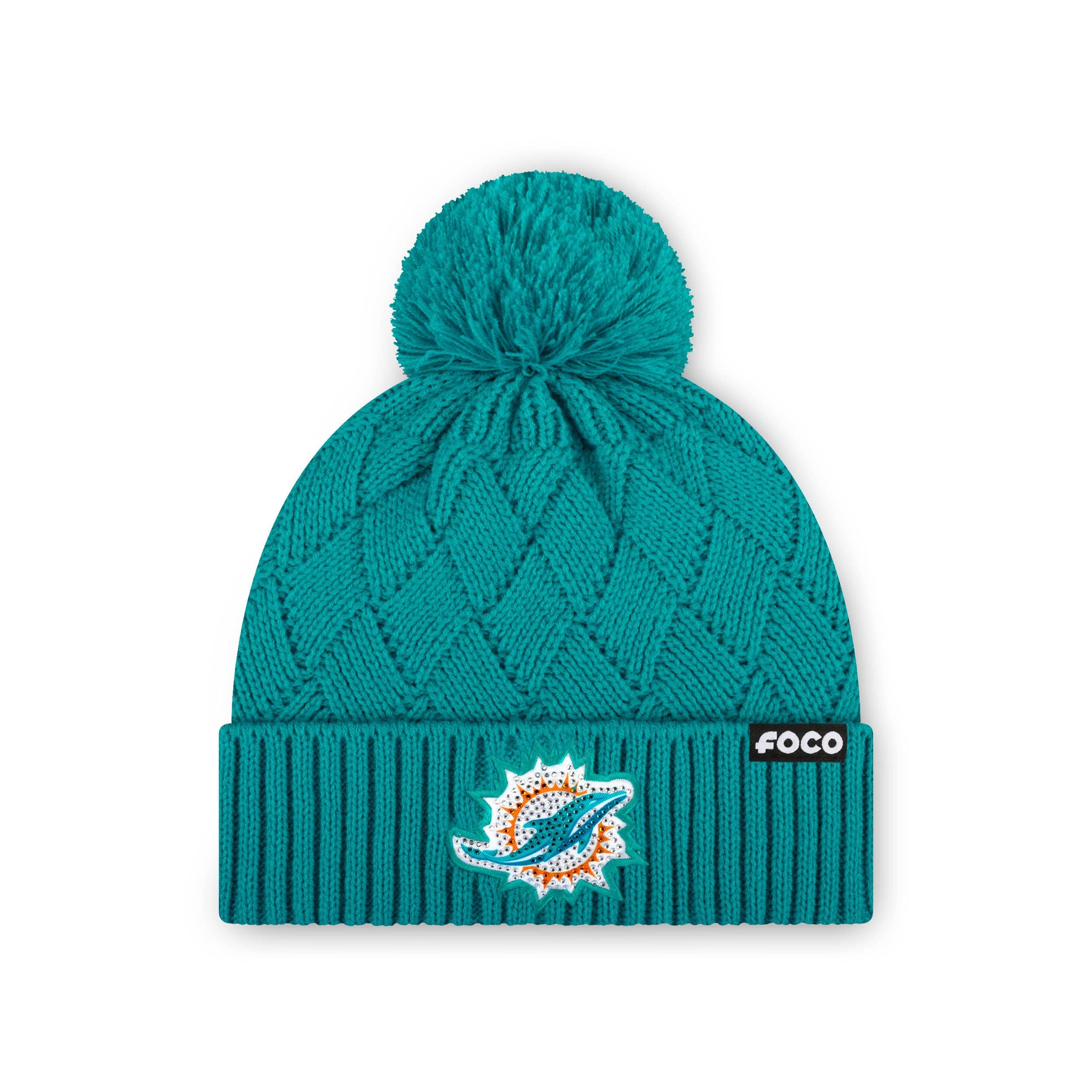 Miami Dolphins NFL Rhinestone Primary Logo Criss Cross Beanie