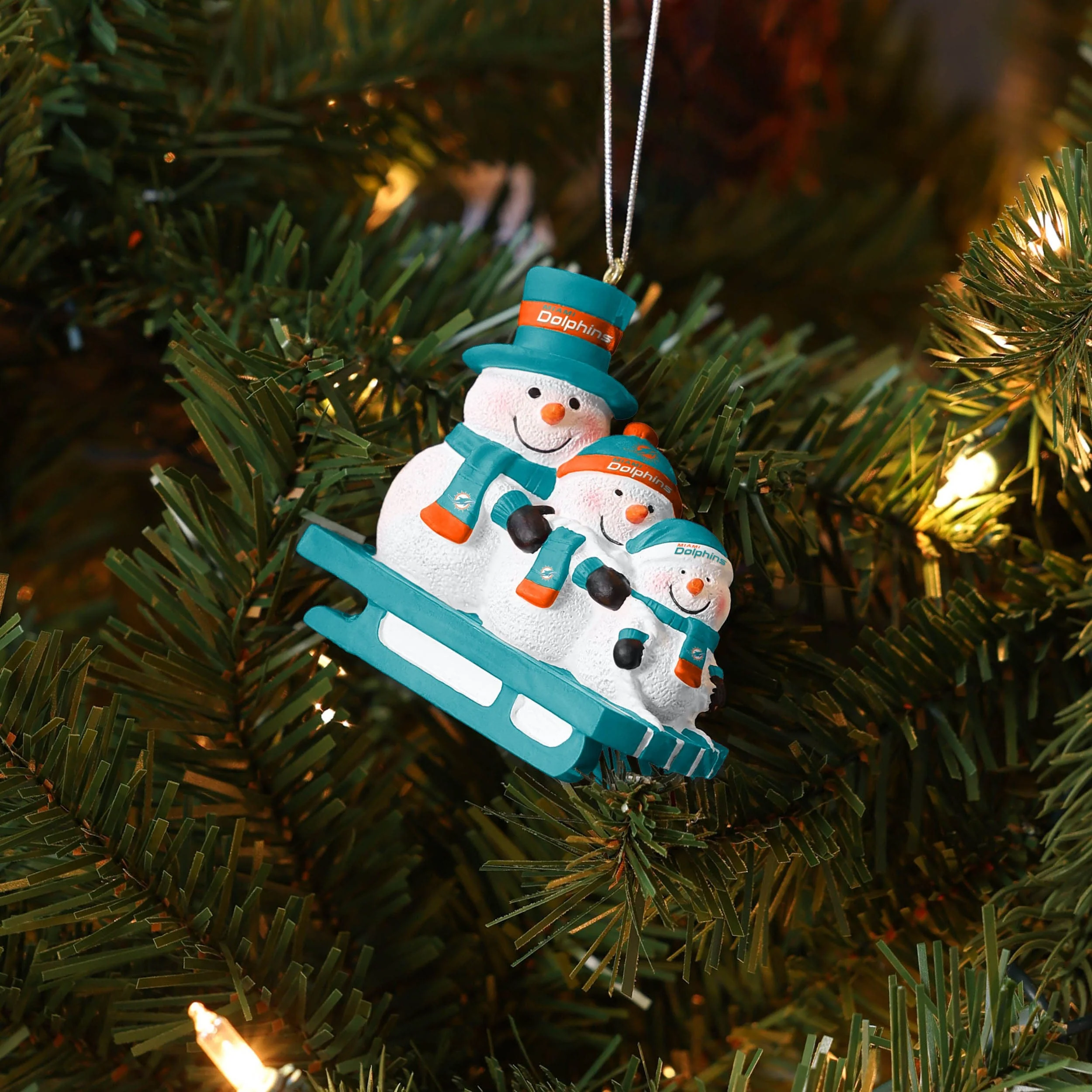 Miami Dolphins NFL Sledding Snowmen Ornament - Image 4