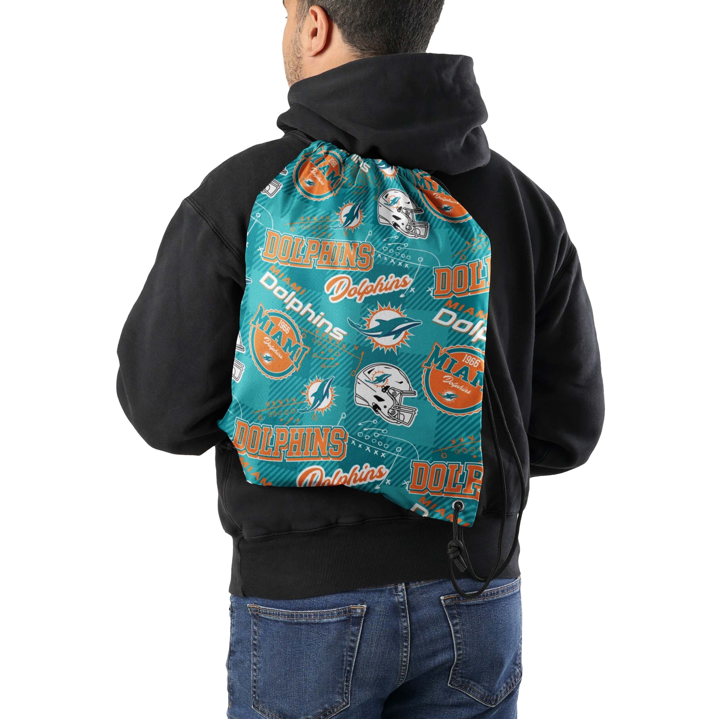Miami Dolphins NFL Thematic Repeat Print Drawstring Backpack - Image 2