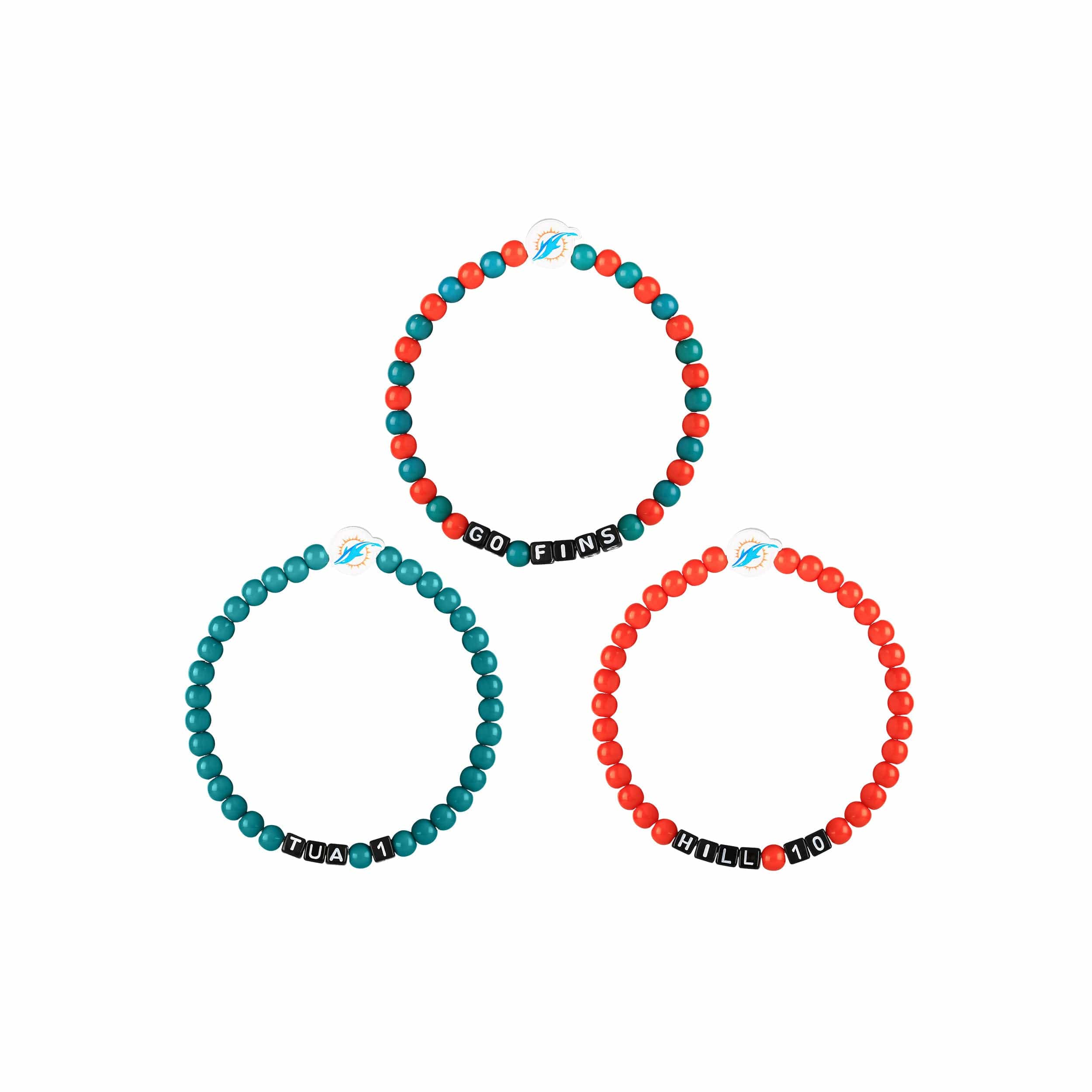 Miami Dolphins NFL Tua Tagovailoa & Tyreek Hill 3 Pack Player Beaded Friendship Bracelet - Image 3