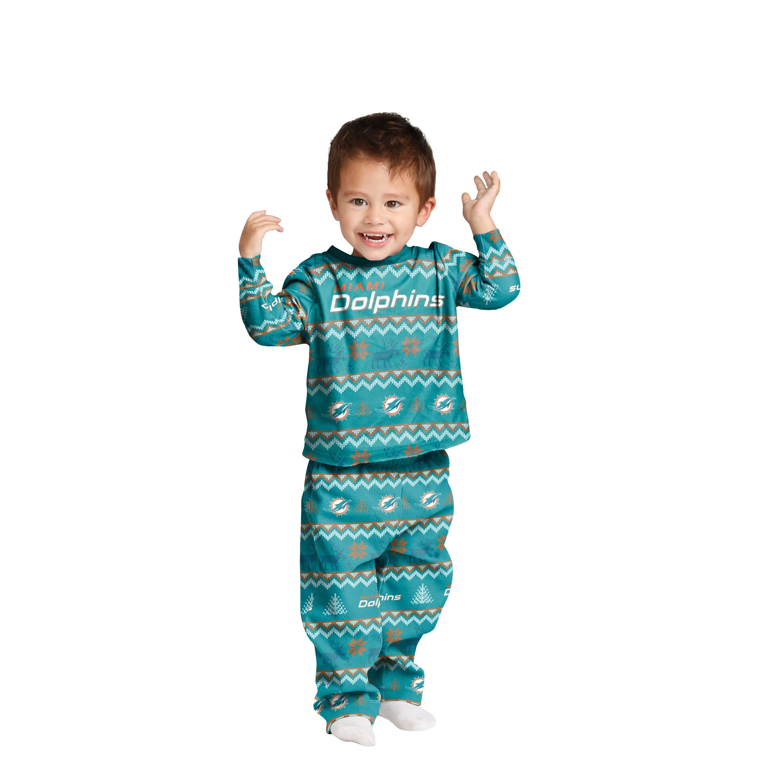 Miami Dolphins NFL Ugly Pattern Family Holiday Pajamas - Image 3