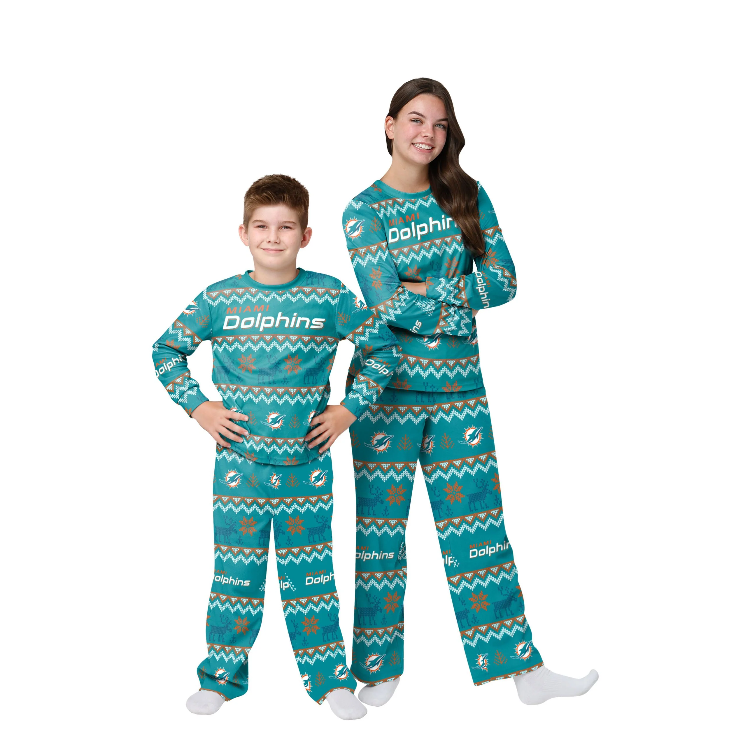 Miami Dolphins NFL Ugly Pattern Family Holiday Pajamas - Image 4