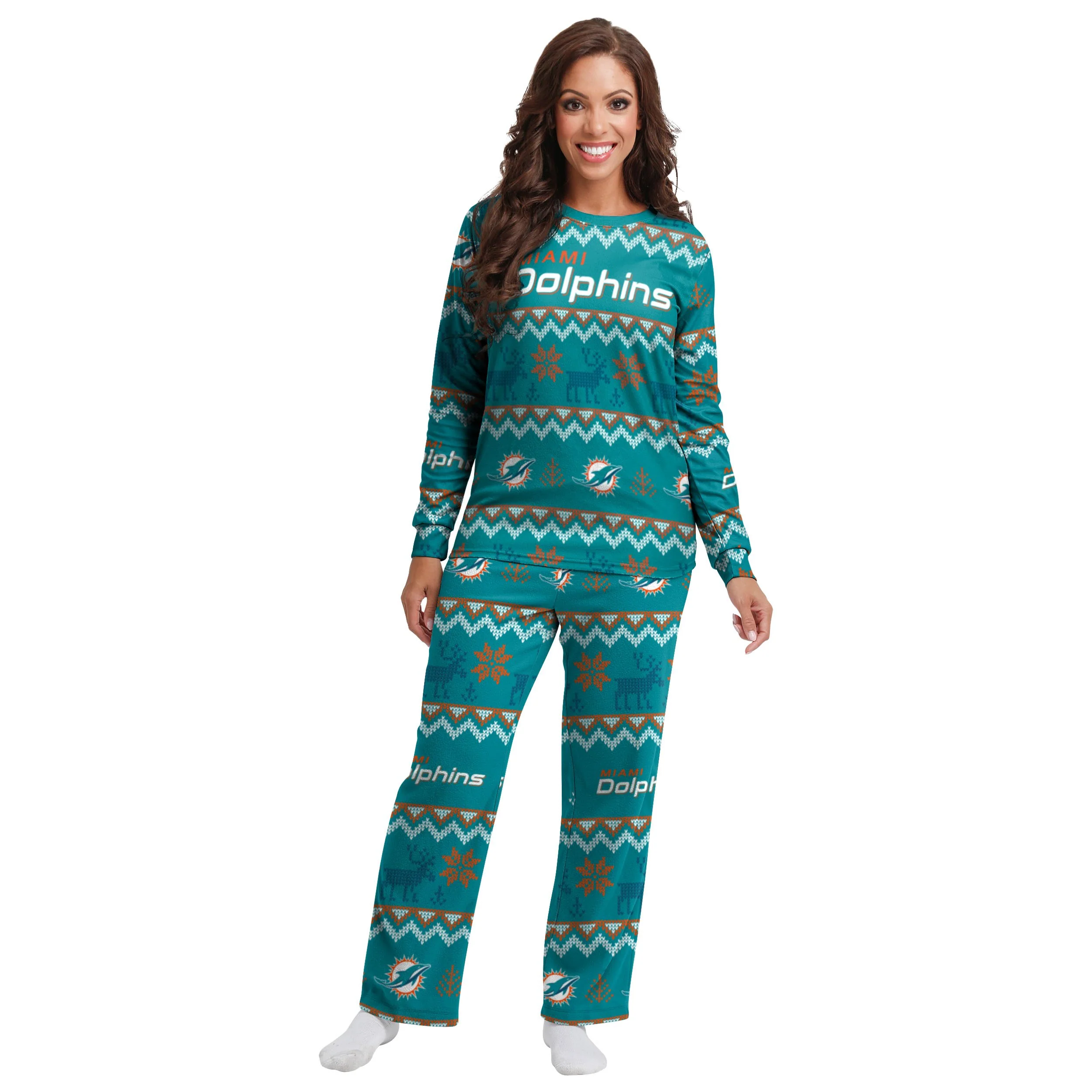 Miami Dolphins NFL Ugly Pattern Family Holiday Pajamas - Image 5