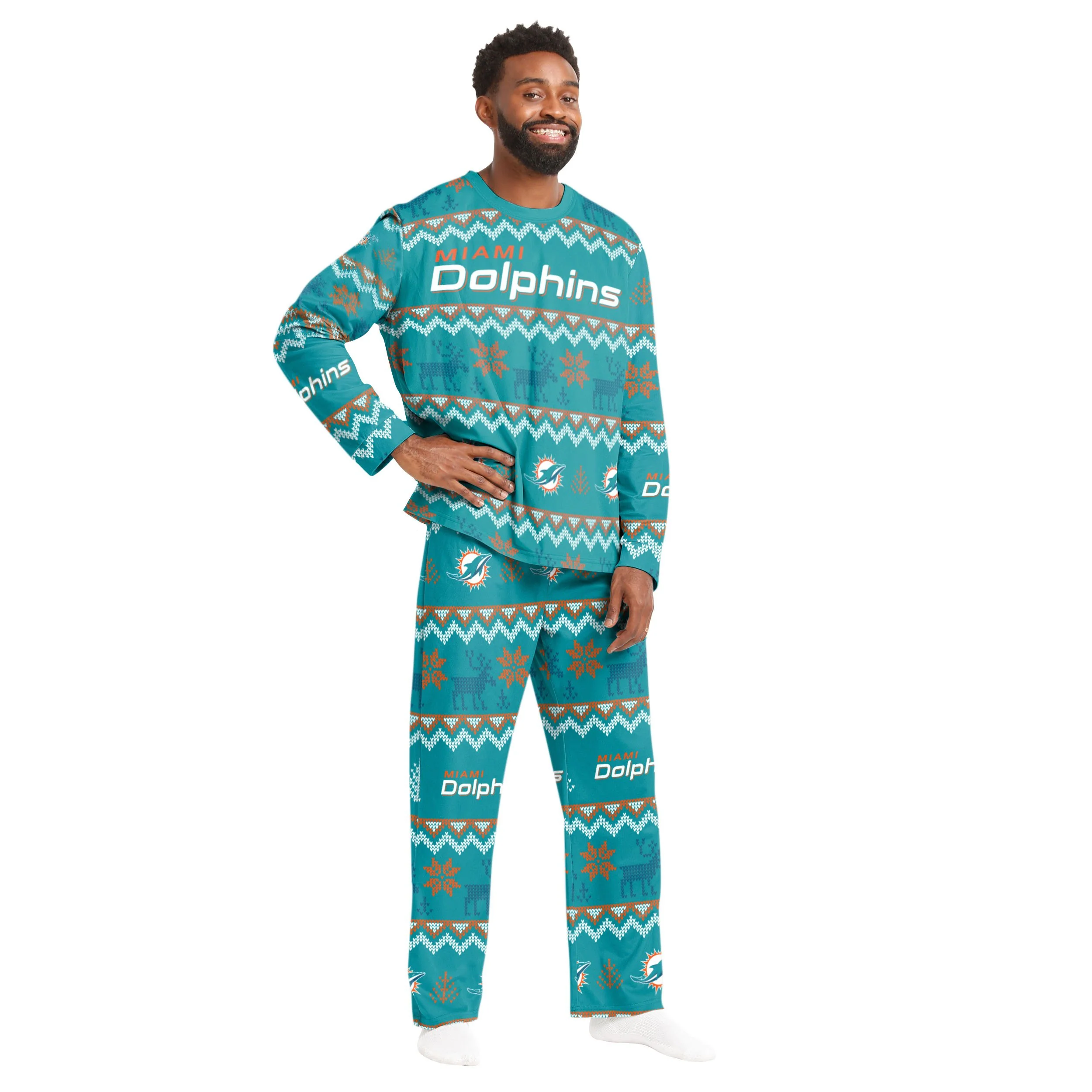 Miami Dolphins NFL Ugly Pattern Family Holiday Pajamas - Image 6