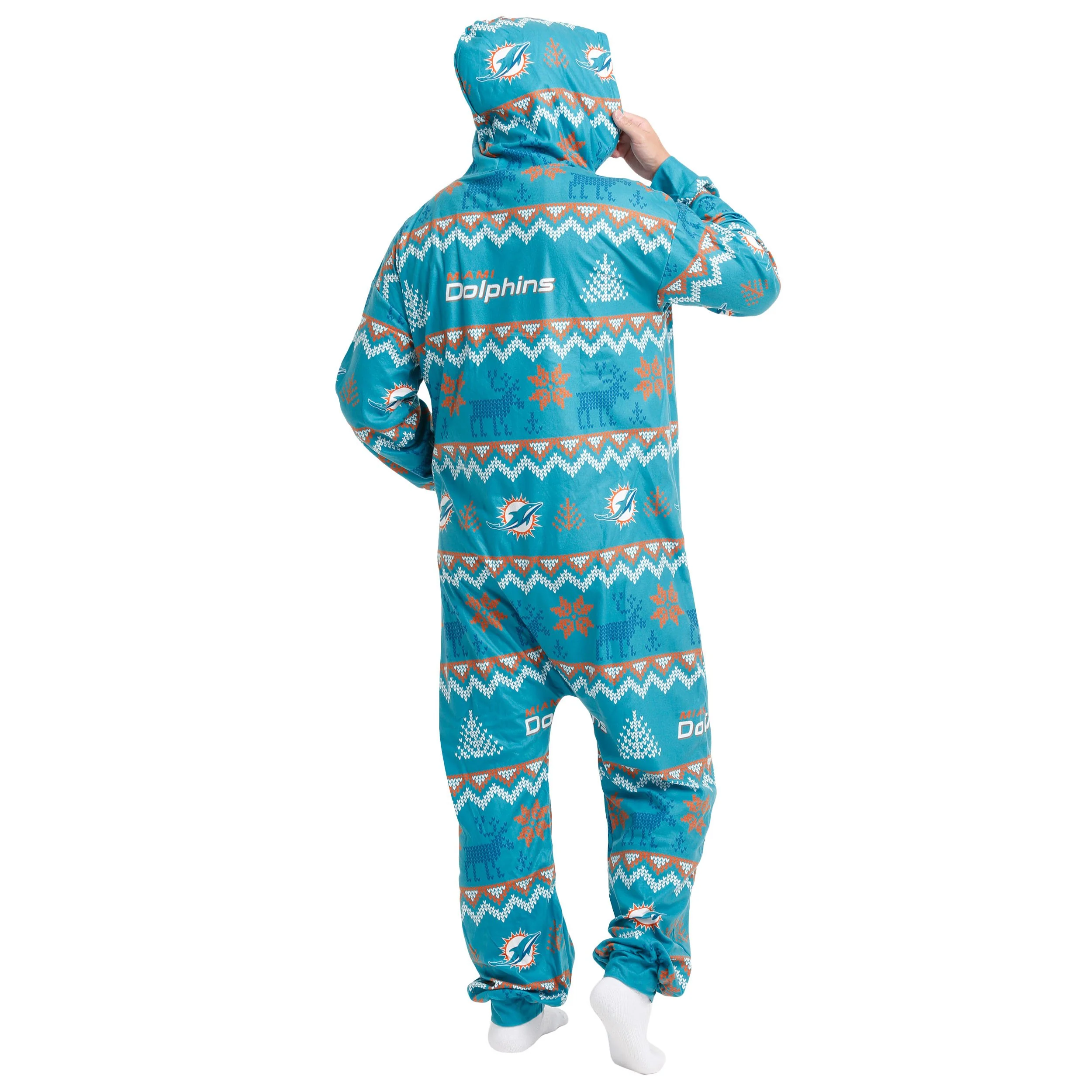 Miami Dolphins NFL Ugly Pattern One Piece Pajamas - Image 2