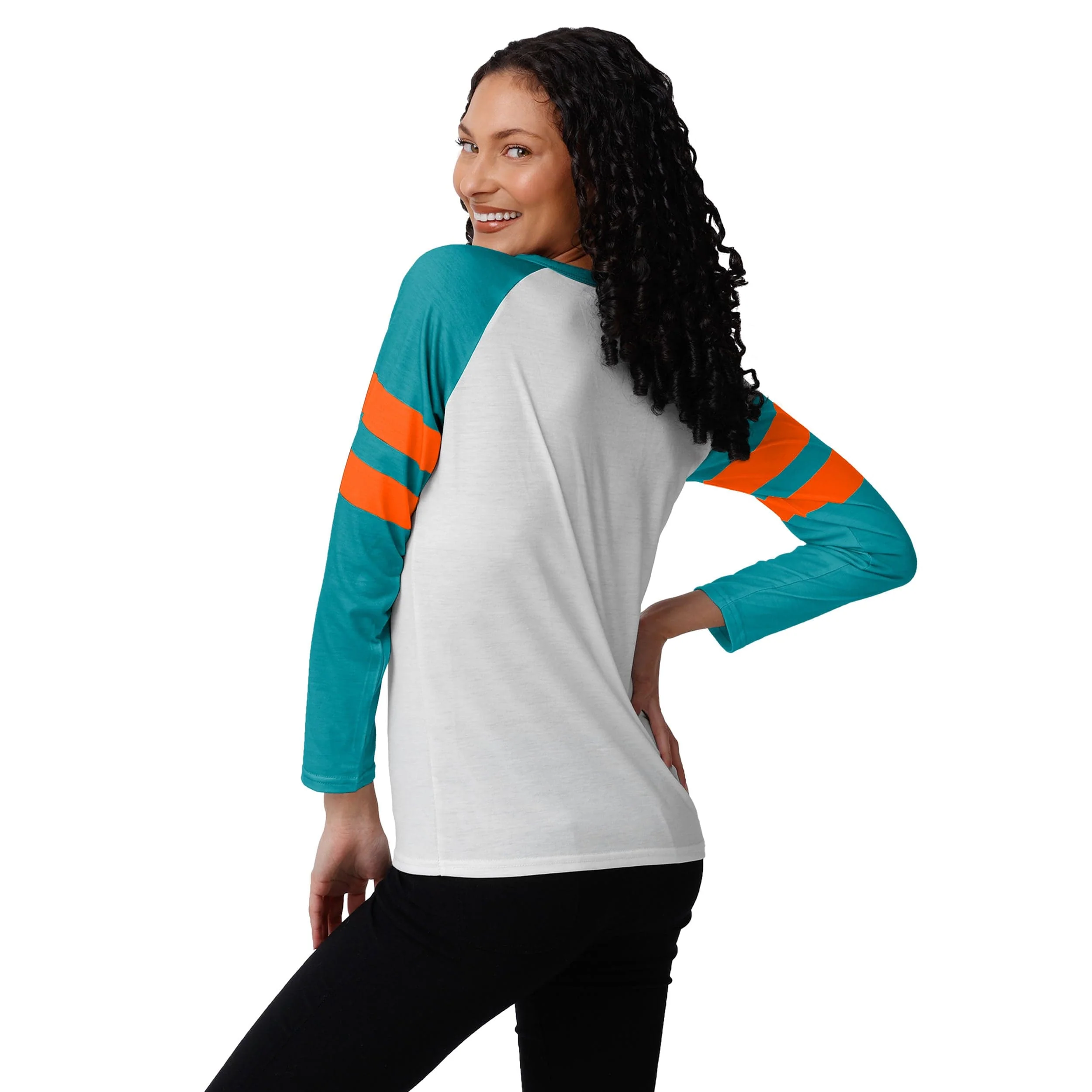 Miami Dolphins NFL Womens Big Logo Long Sleeve Henley - Image 2