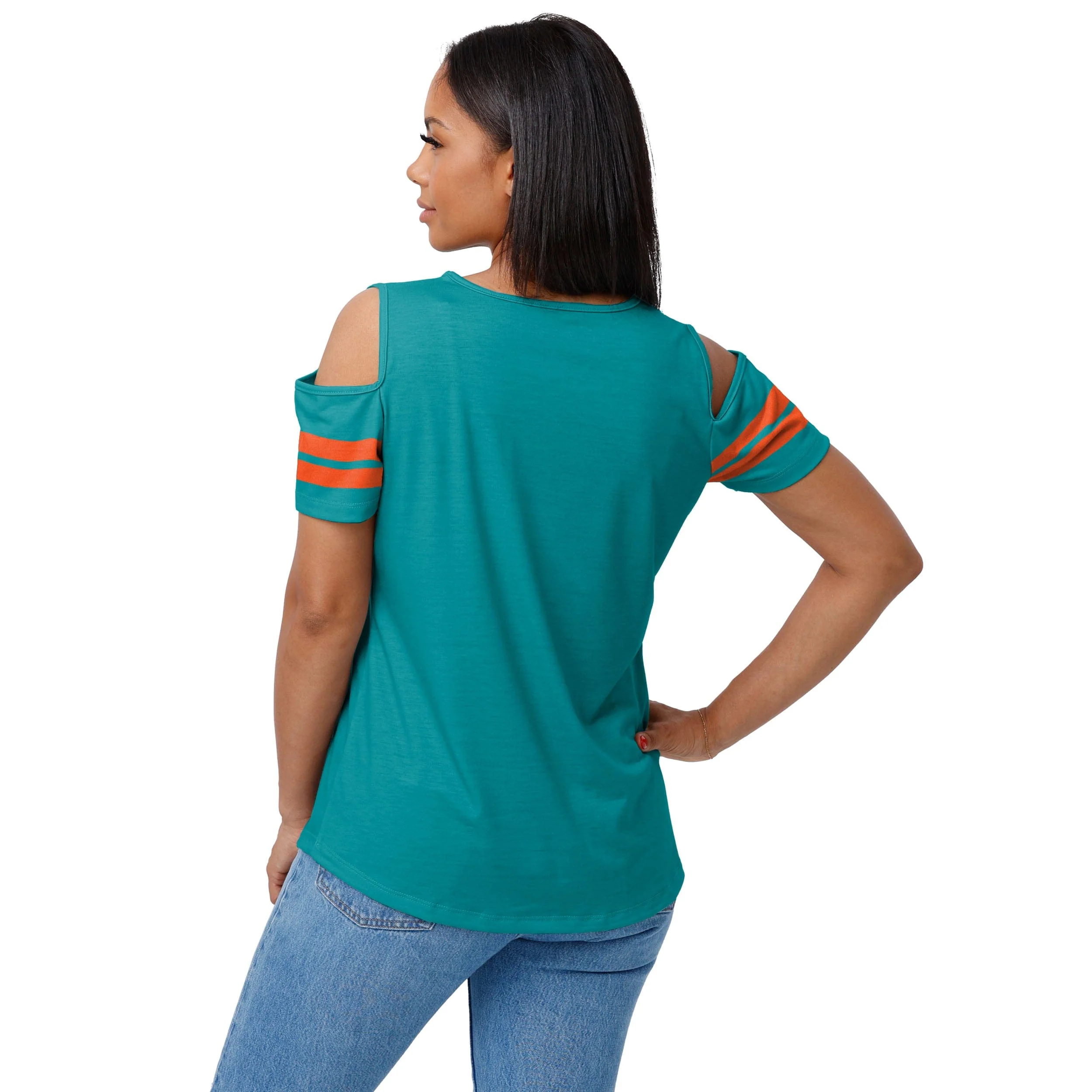 Miami Dolphins NFL Womens Cold Shoulder T-Shirt - Image 2