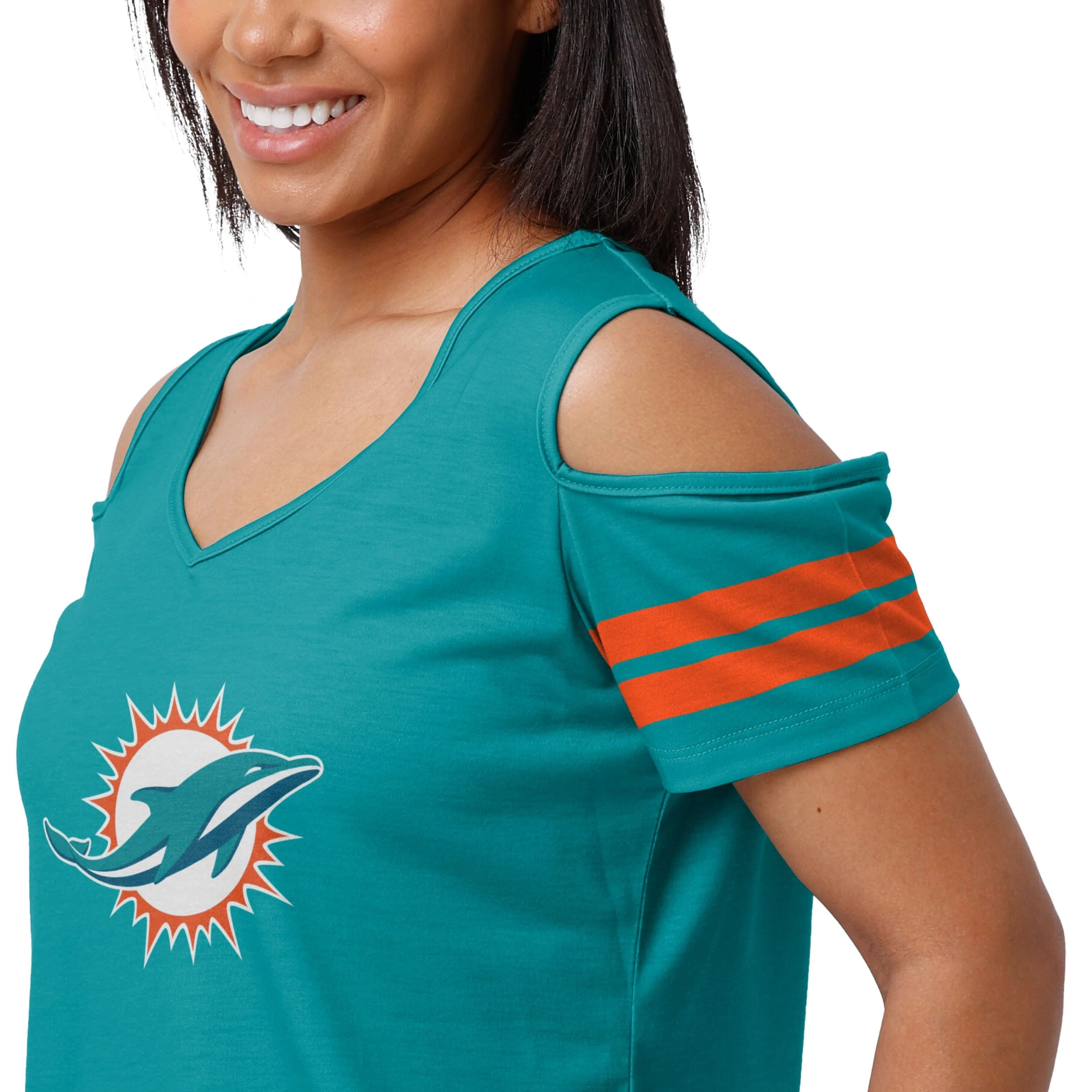 Miami Dolphins NFL Womens Cold Shoulder T-Shirt - Image 3
