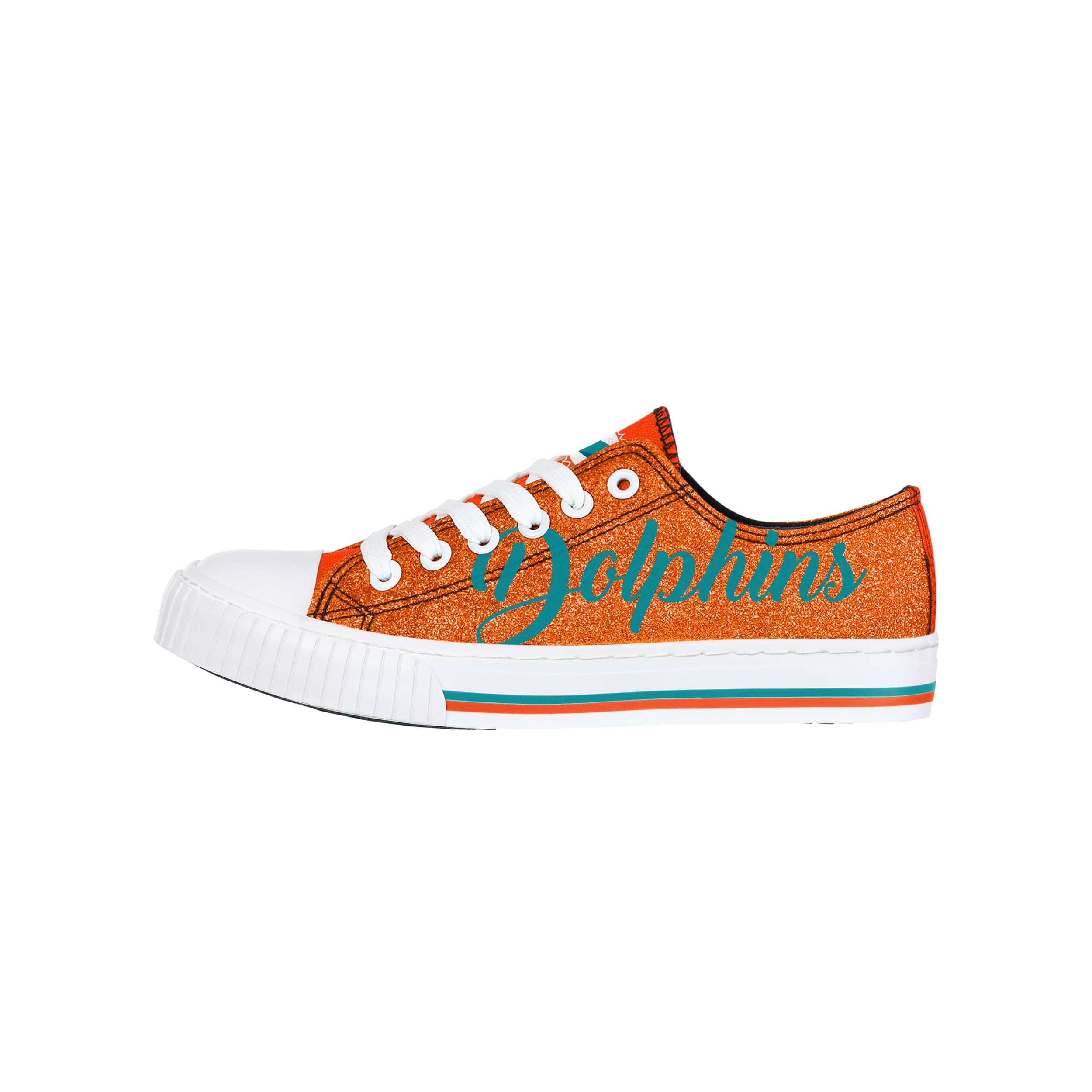 Miami Dolphins NFL Womens Color Glitter Low Top Canvas Shoes - Image 2