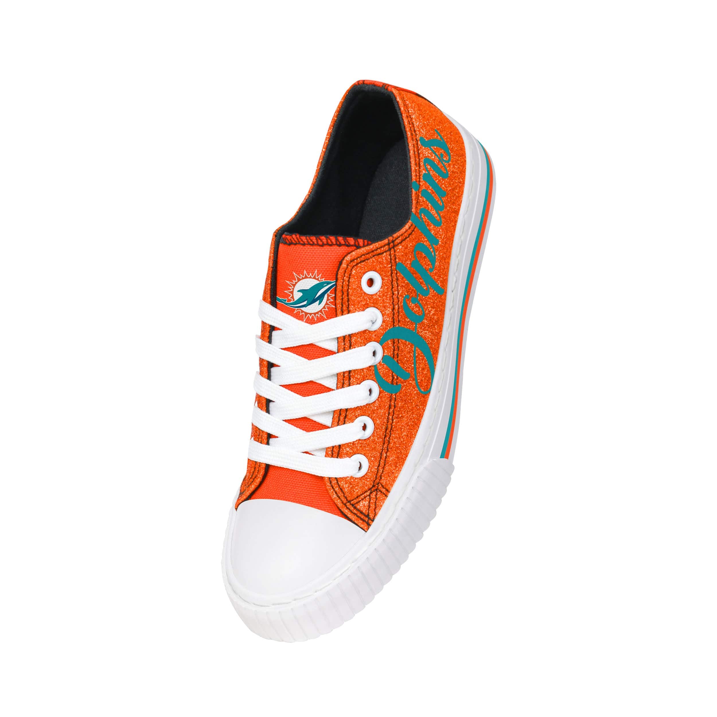 Miami Dolphins NFL Womens Color Glitter Low Top Canvas Shoes - Image 3