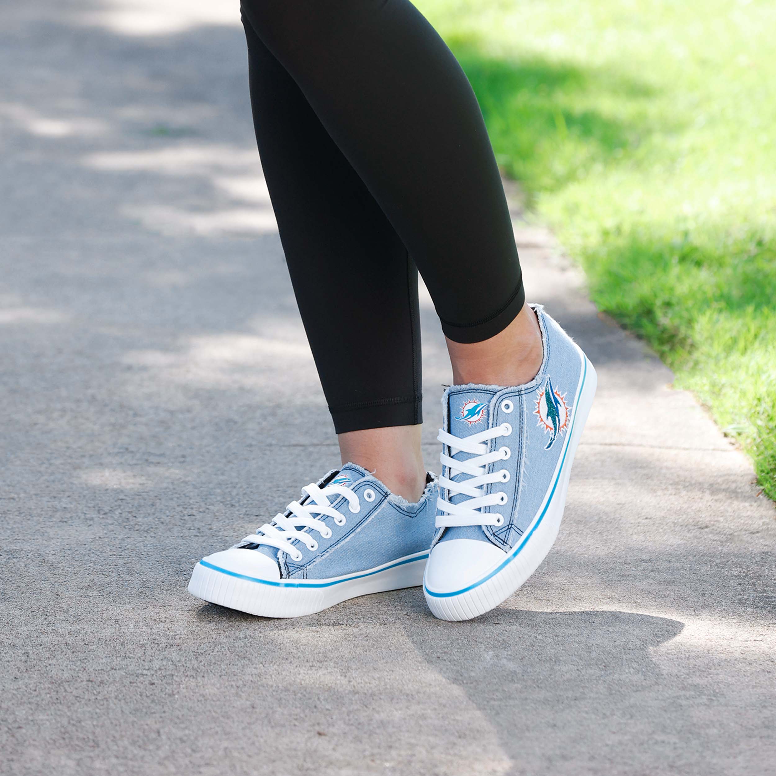 Miami Dolphins NFL Womens Denim Low Top Canvas Shoes - Image 3