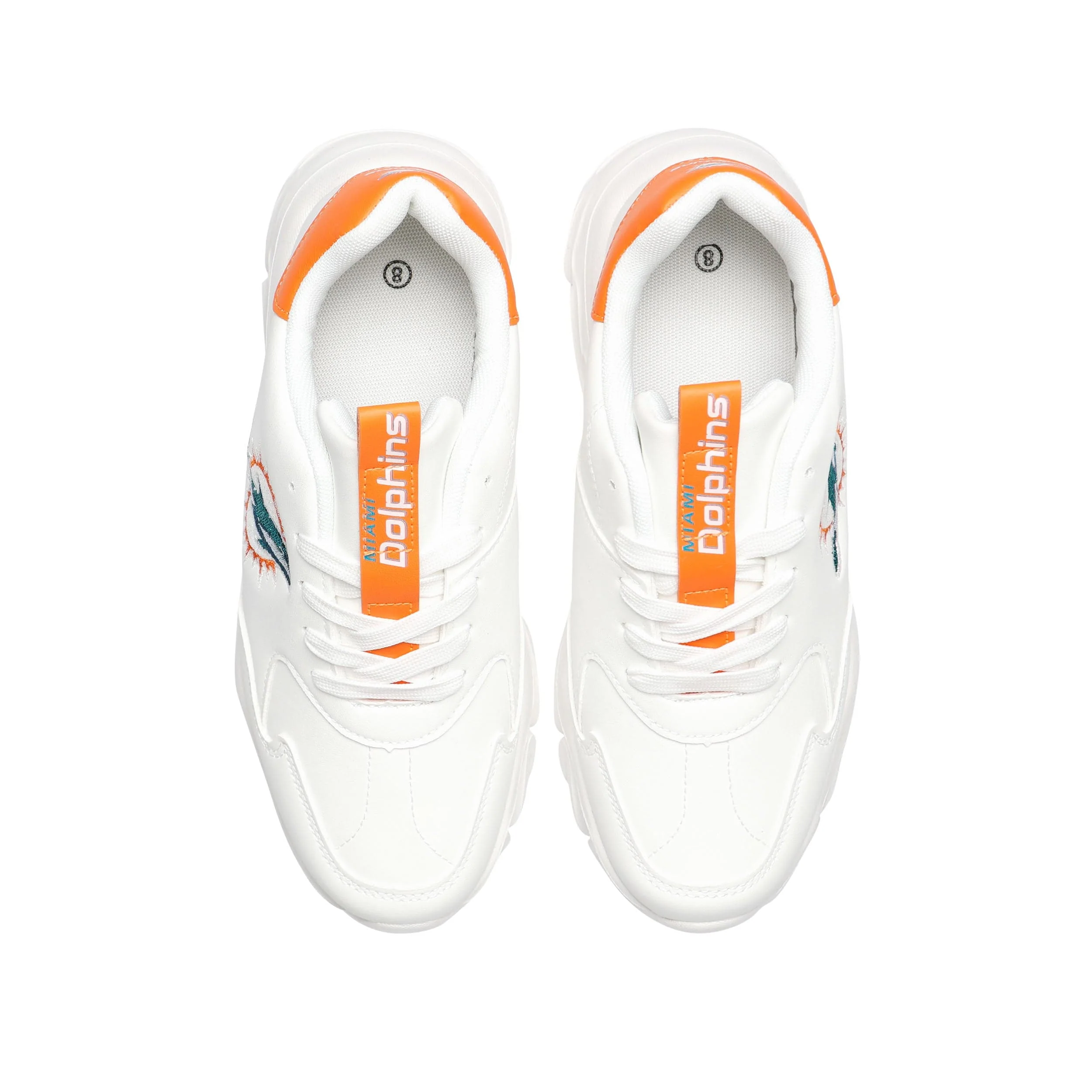 Miami Dolphins NFL Womens Glitter Big Logo Vintage White Chunky Sneaker - Image 4