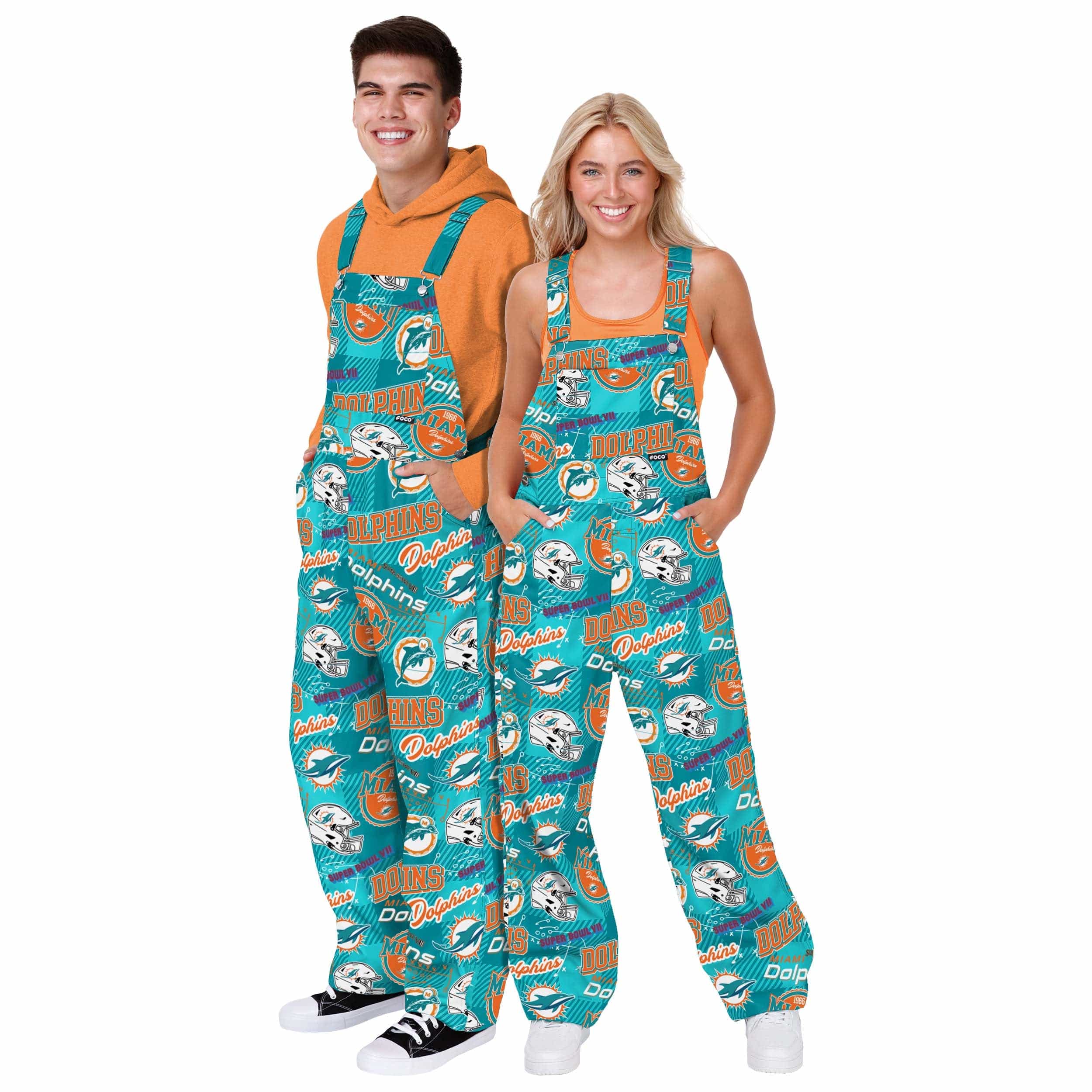 Miami Dolphins NFL Womens Historic Print Bib Overalls - Image 3