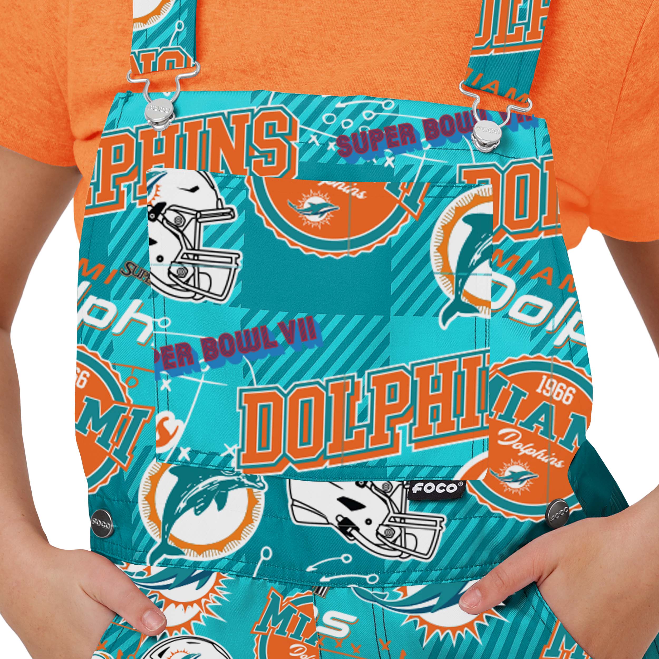 Miami Dolphins NFL Womens Historic Print Bib Overalls - Image 4